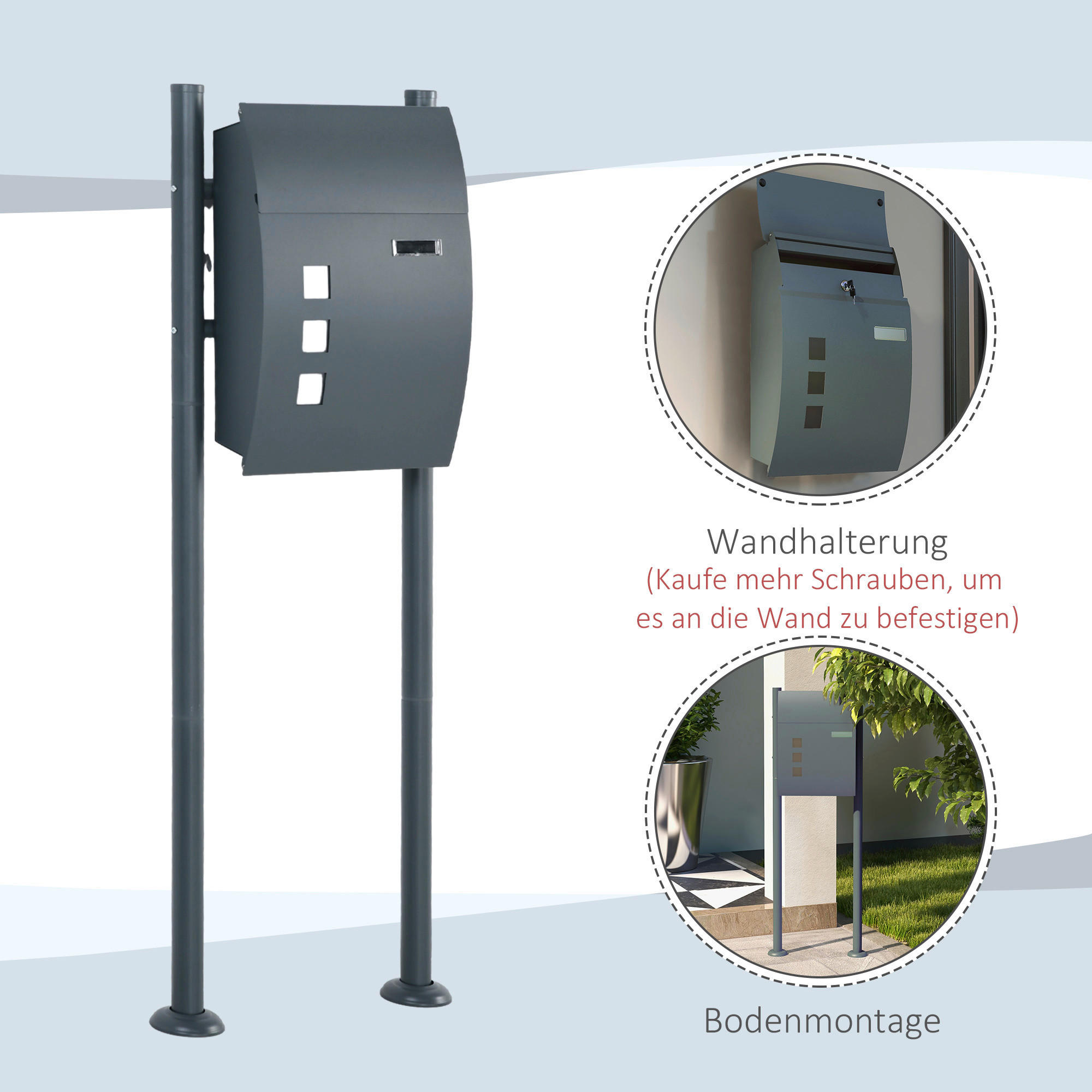 Thumbnail - HOMCOM Briefkasten dunkelgrau B/H/L: ca. 15x44x114 cm