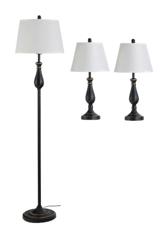 HOMCOM 3er Lampenset schwarz weiß Metall Polyester-Mischgewebe Stoff B/H/L: ca. 38x158x38 cm E27 3 Brennstellen