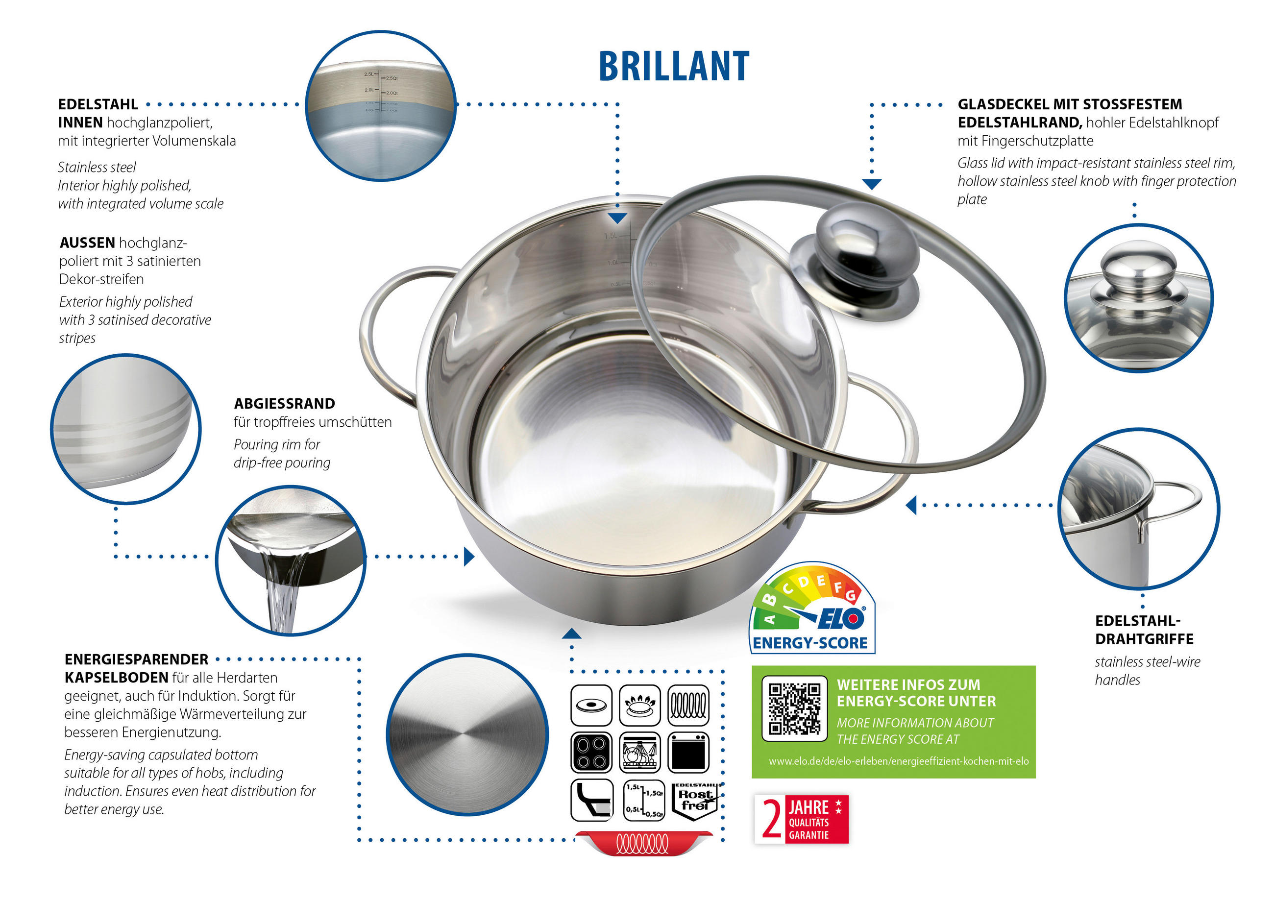 Thumbnail - ELO Großraumtopf Basic silber Edelstahl B/H/L: ca. 0,255x0,24x0,325 cm