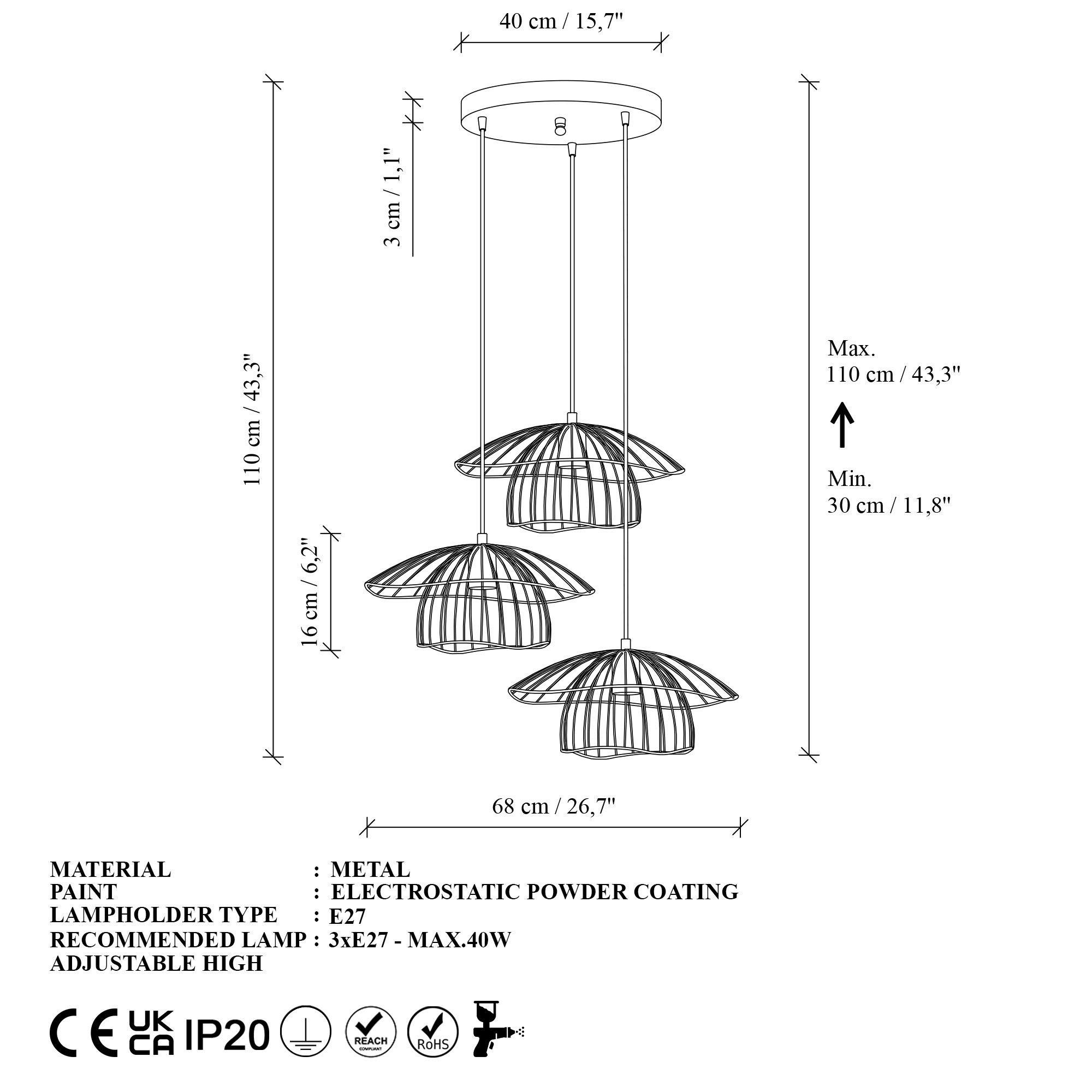 Thumbnail - Opviq Pendelleuchte Mantar gold B/H/T/L/D: ca. 68x110x68x68x68 cm E27 3 Brennstellen