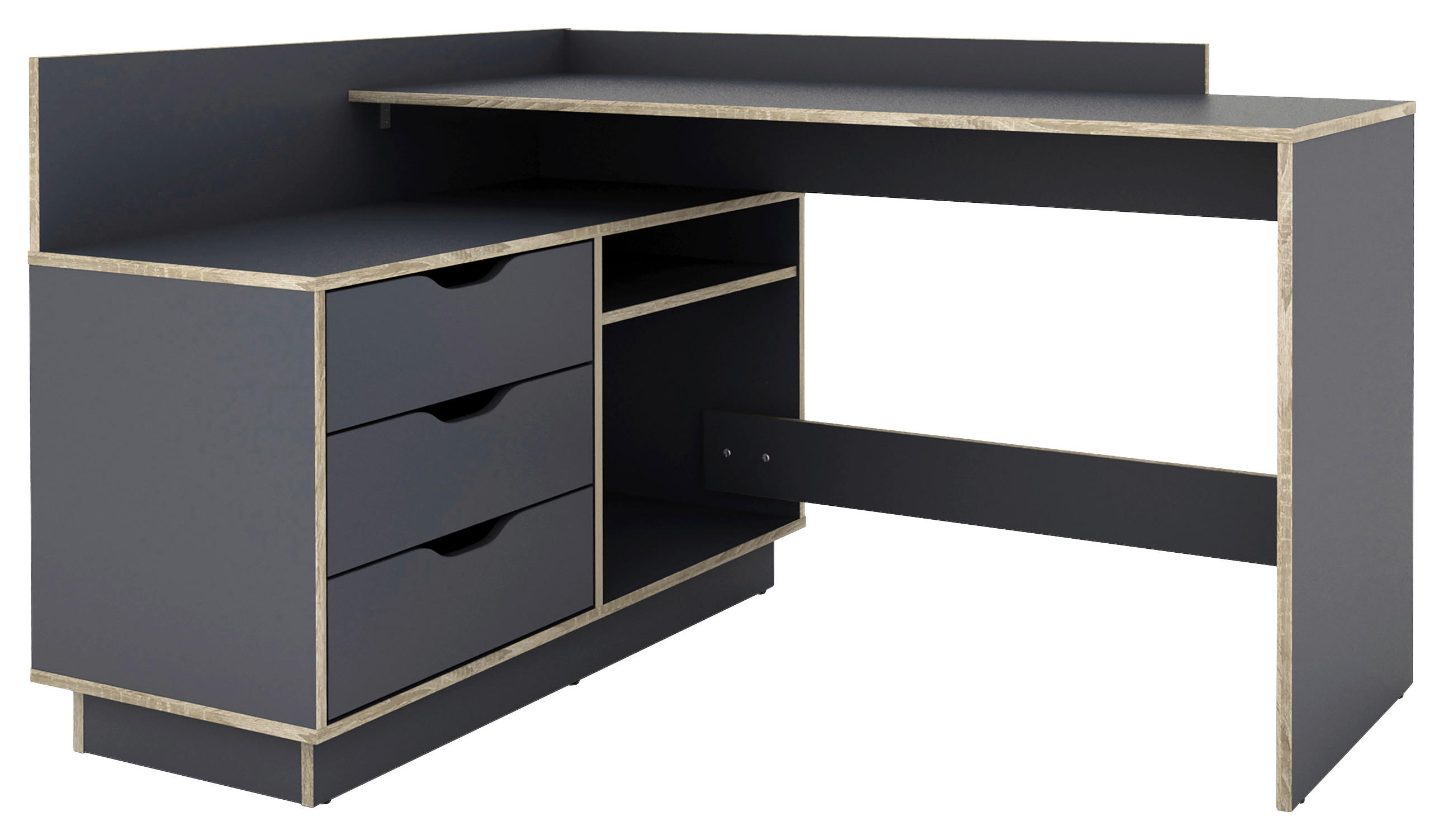 Winkelschreibtisch BELFAST anthrazit Eiche Optik B/H/T: ca. 129x83,5x105 cm