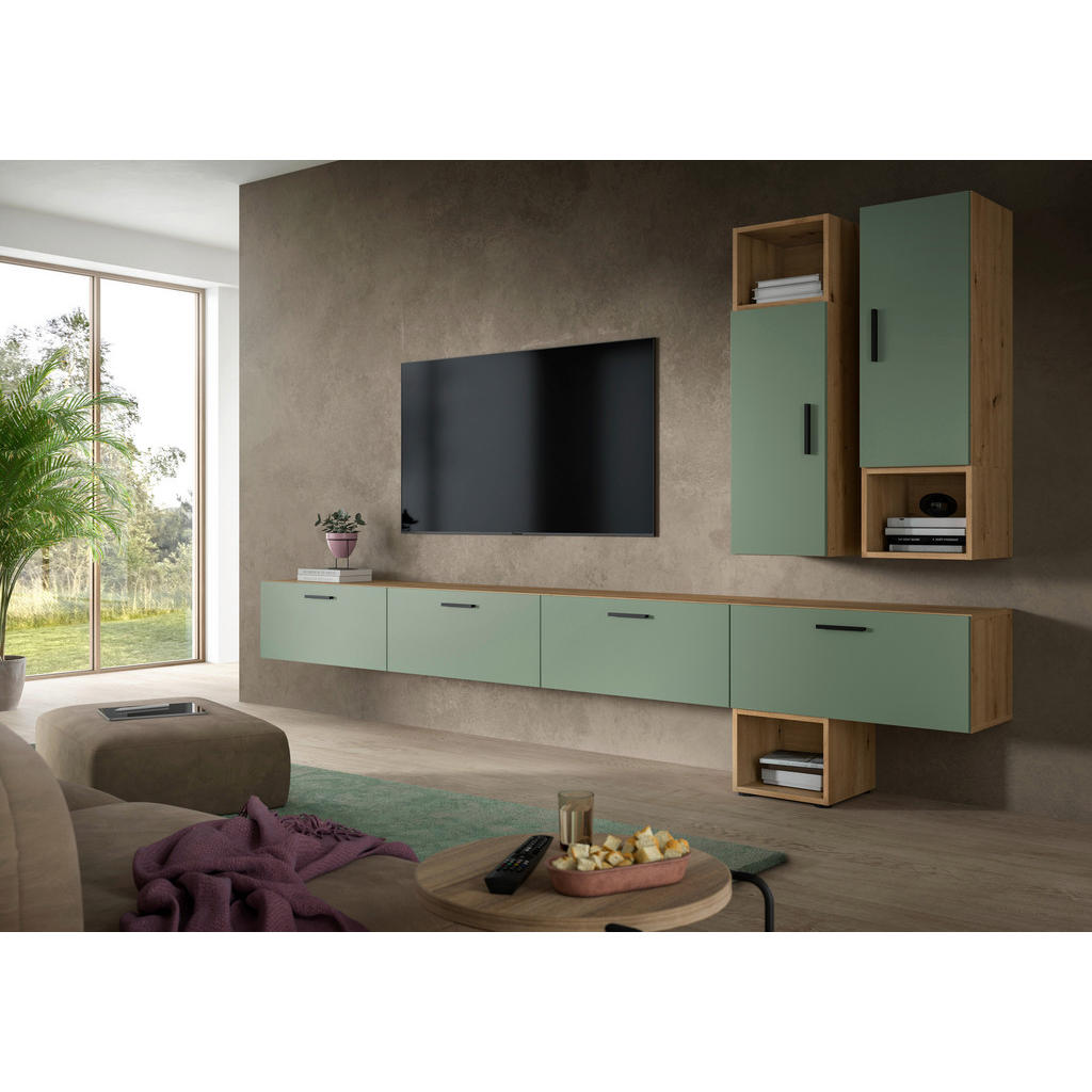 Thumbnail - Wohnwand-Set TheOne Eiche Artisan Nachbildung grün B/H/T: ca. 75x32x34 cm