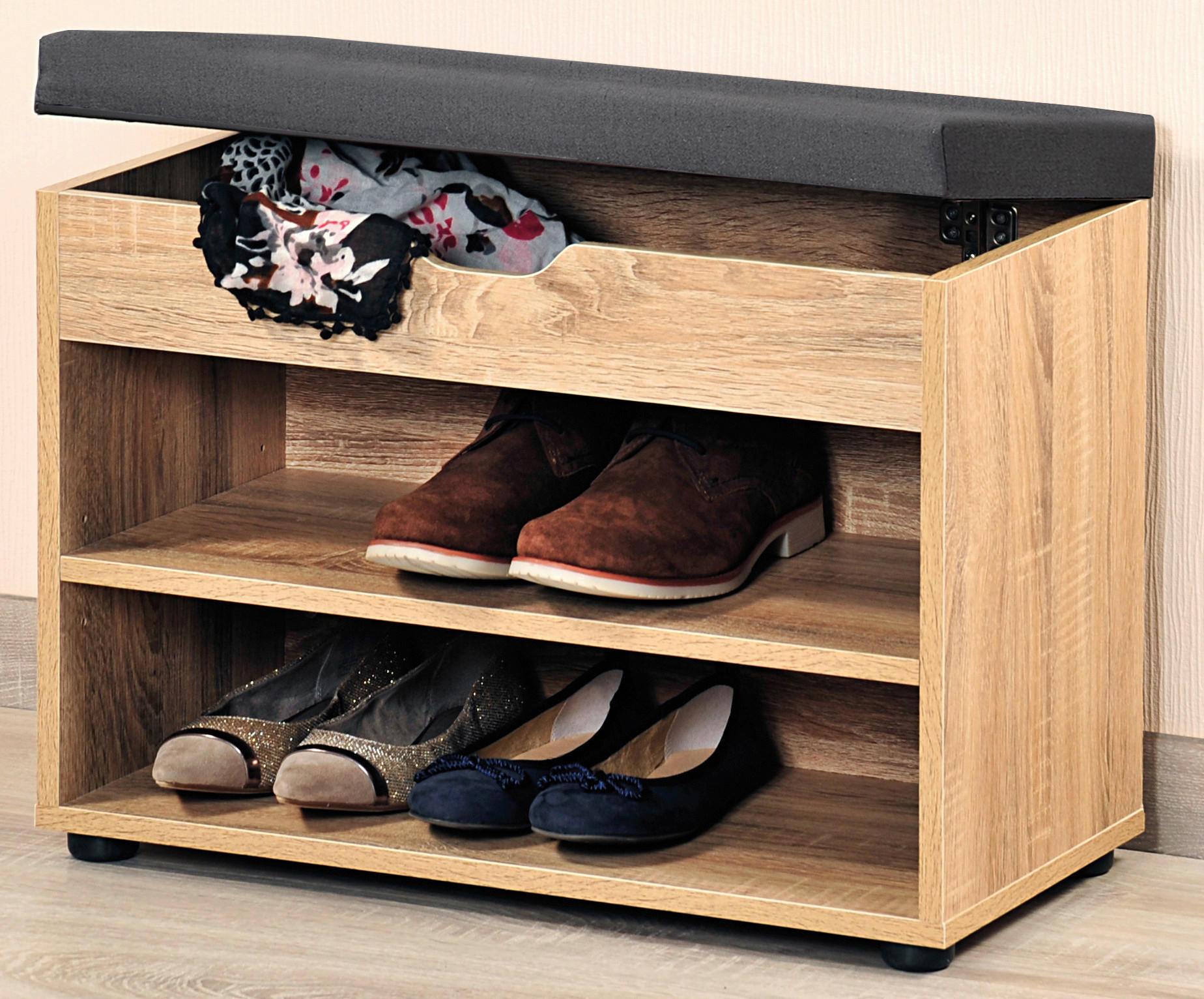 Thumbnail - Kesper Schuhschrank mit Sitzkissen Eiche Spanplatte B/H/L: ca. 30x45x60 cm