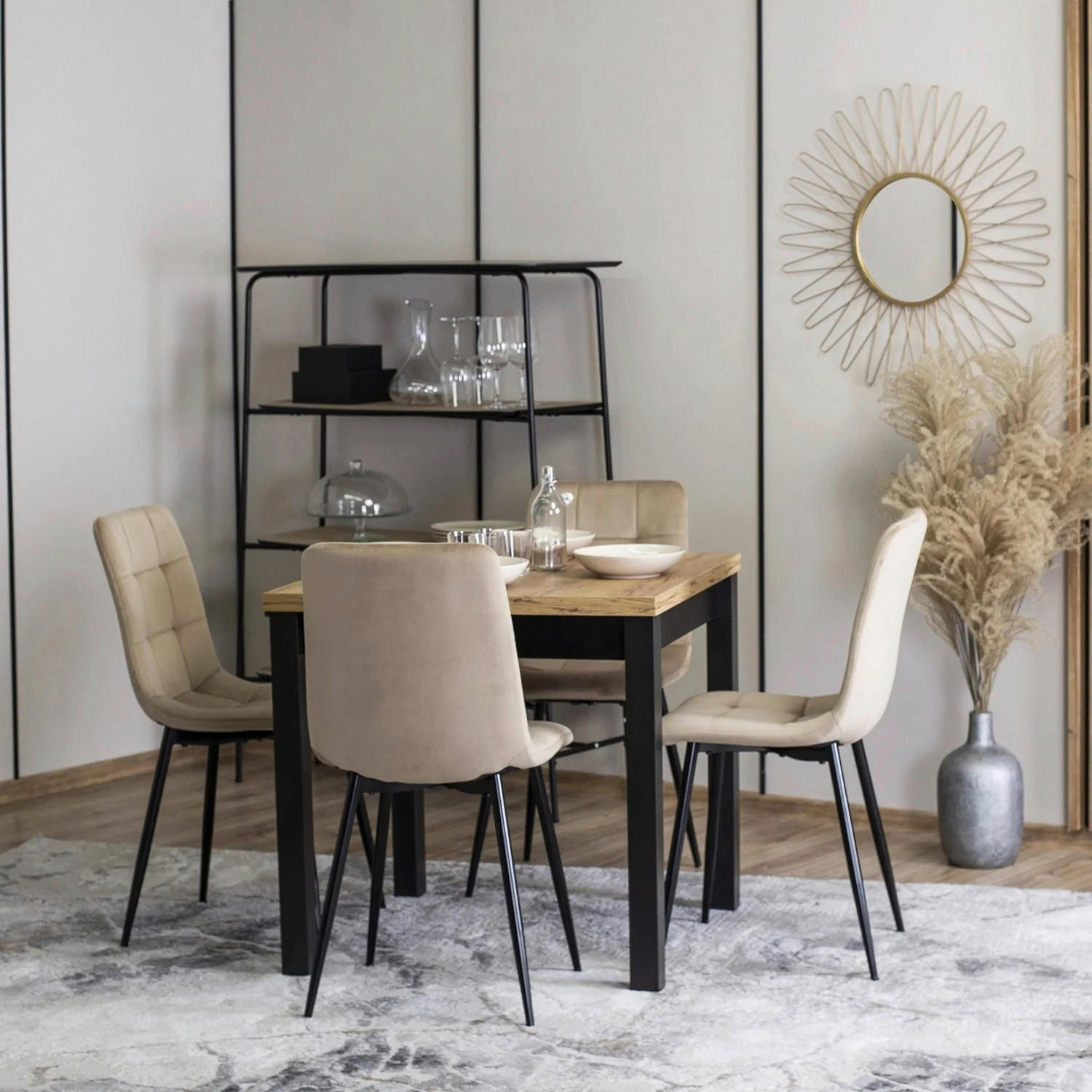 Thumbnail - Stuhl PERU beige Velourstoff B/H/T: ca. 42x90,5x52 cm