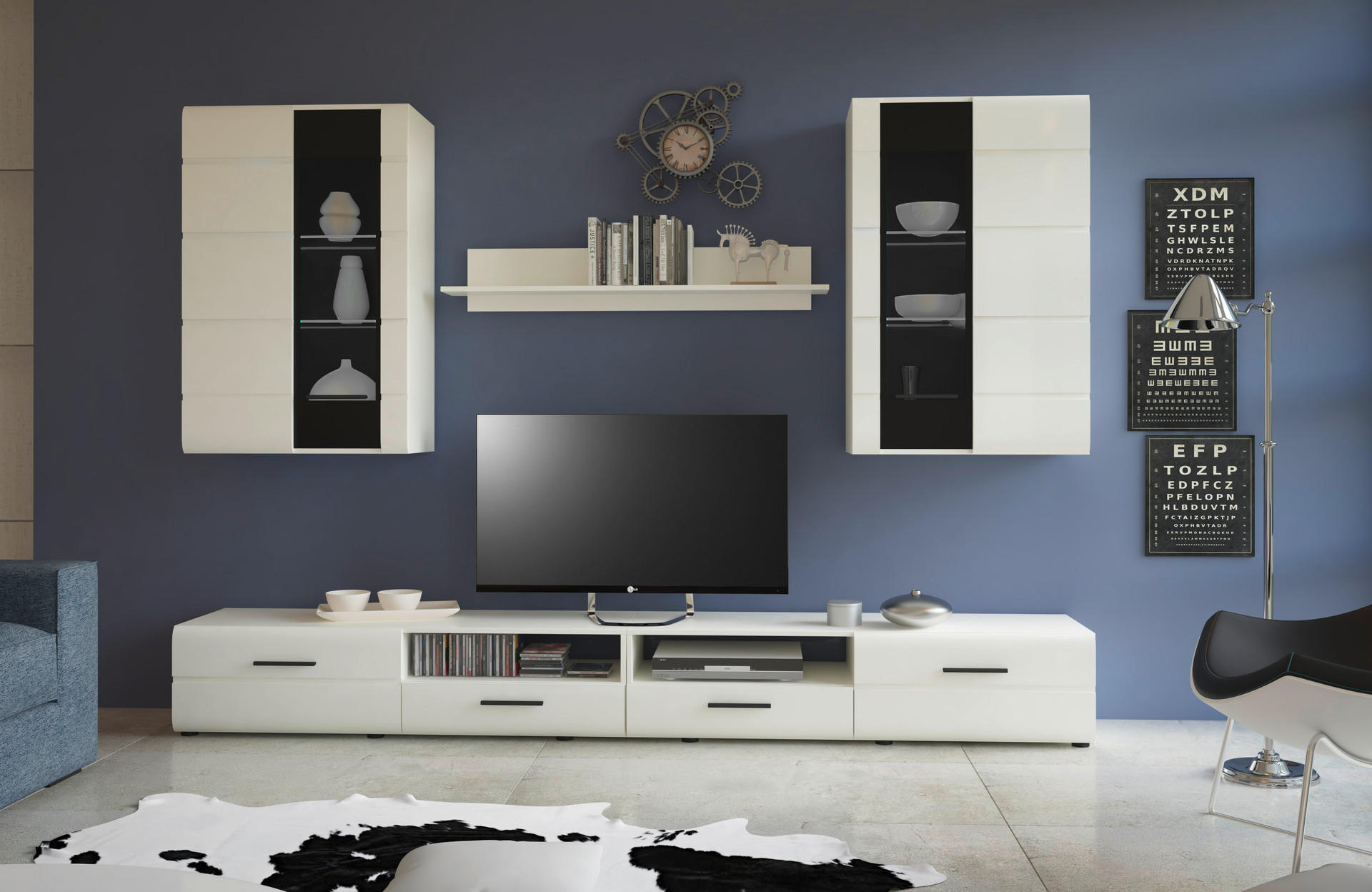 Thumbnail - Wohnwand Kiel weiß weiß Hochglanz B/H/T: ca. 270x190x42 cm