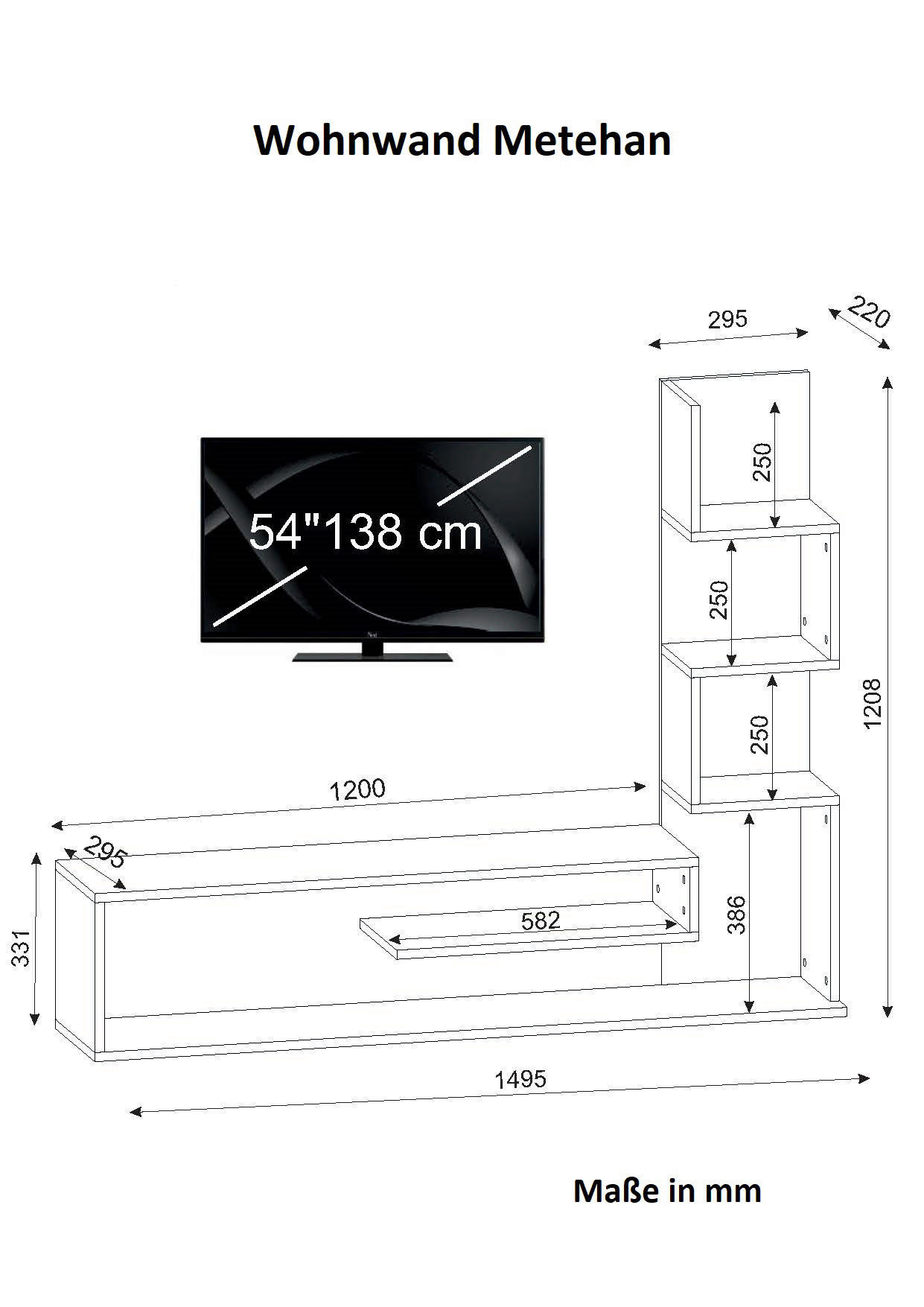 Thumbnail - Wohnwand Metehan weiß Cordoba B/H/T: ca. 149x120x29 cm