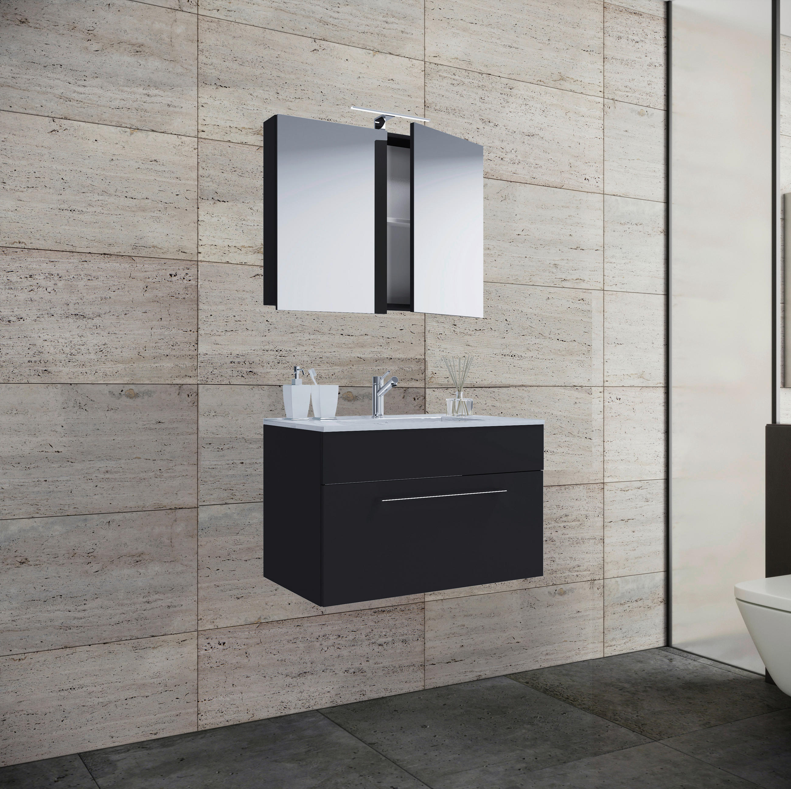 Thumbnail - Waschplatz 3tlg-Badinos schwarz B/H/T: ca. 60x50x46 cm