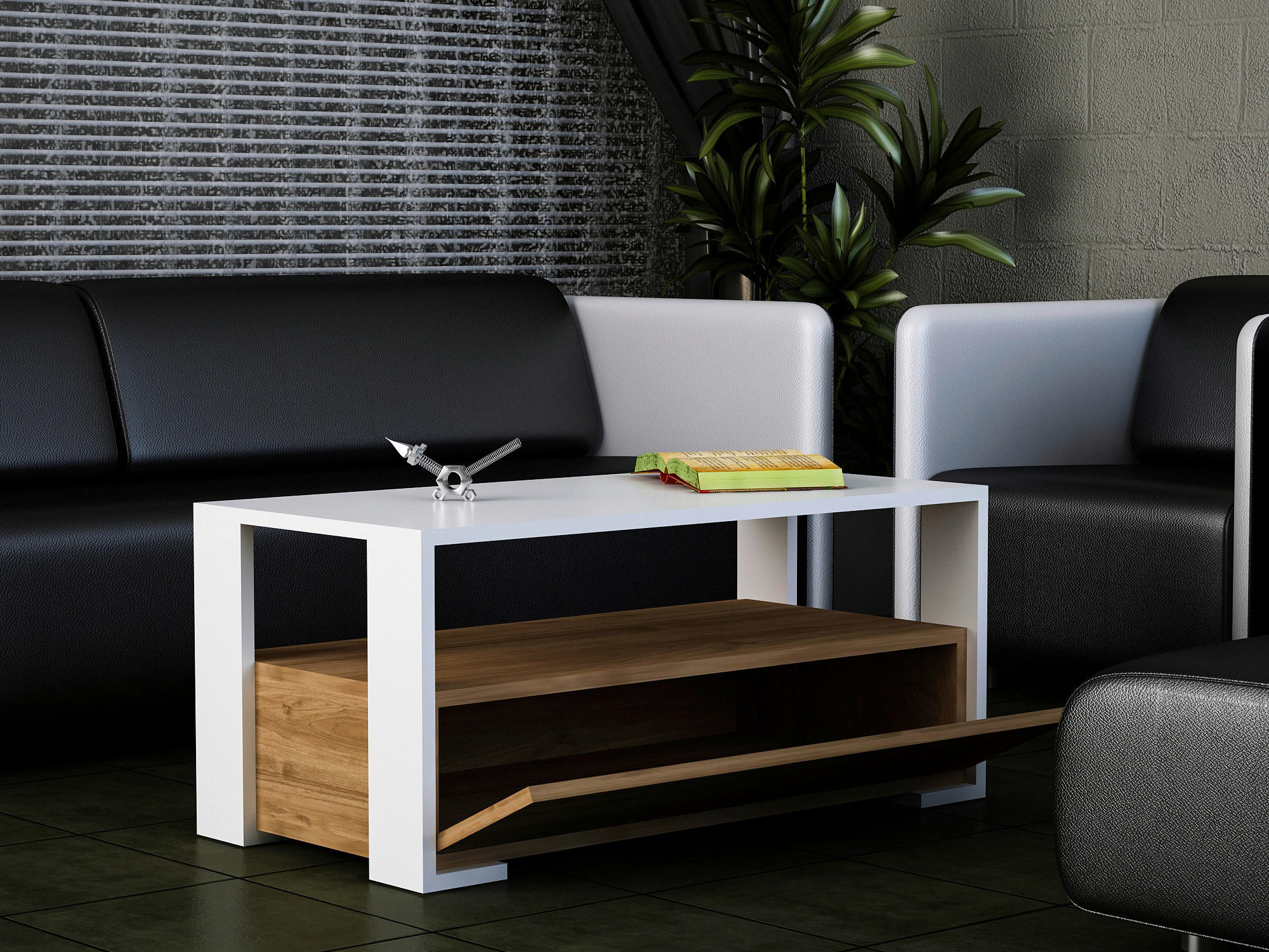 Thumbnail - Couchtisch Balina weiß walnuss Nachbildung B/H/T: ca. 90x40x45 cm