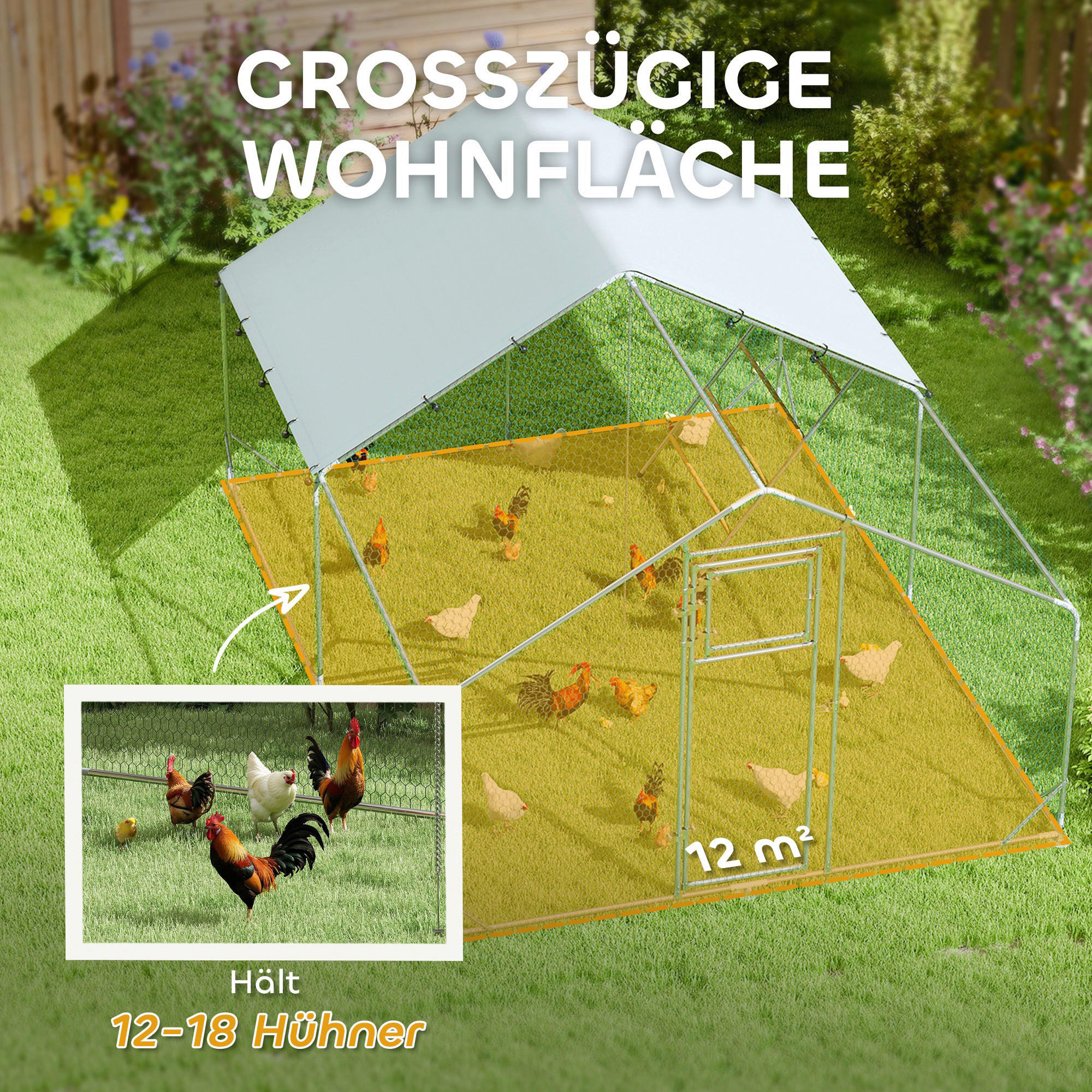 Thumbnail - PawHut Hühnerstall silber Stahl B/H/L: ca. 400x195x300 cm