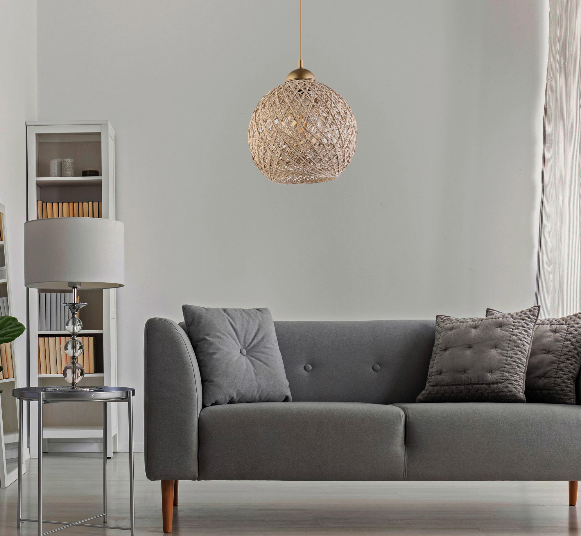 Thumbnail - Opviq Pendelleuchte weiß braun B/H/T/L: ca. 22x55x24x22 cm E27 1 Brennstellen