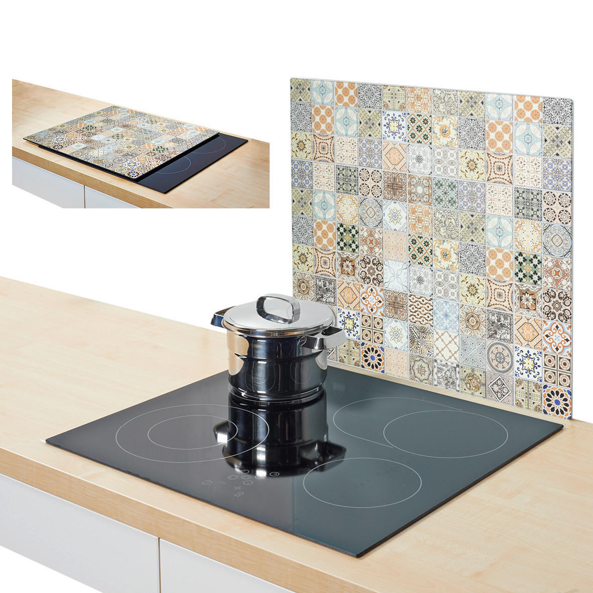 Zeller Herdblende-/Abdeckplatte Mosaik beige Glas B/H/L: ca. 50x0,8x56 cm