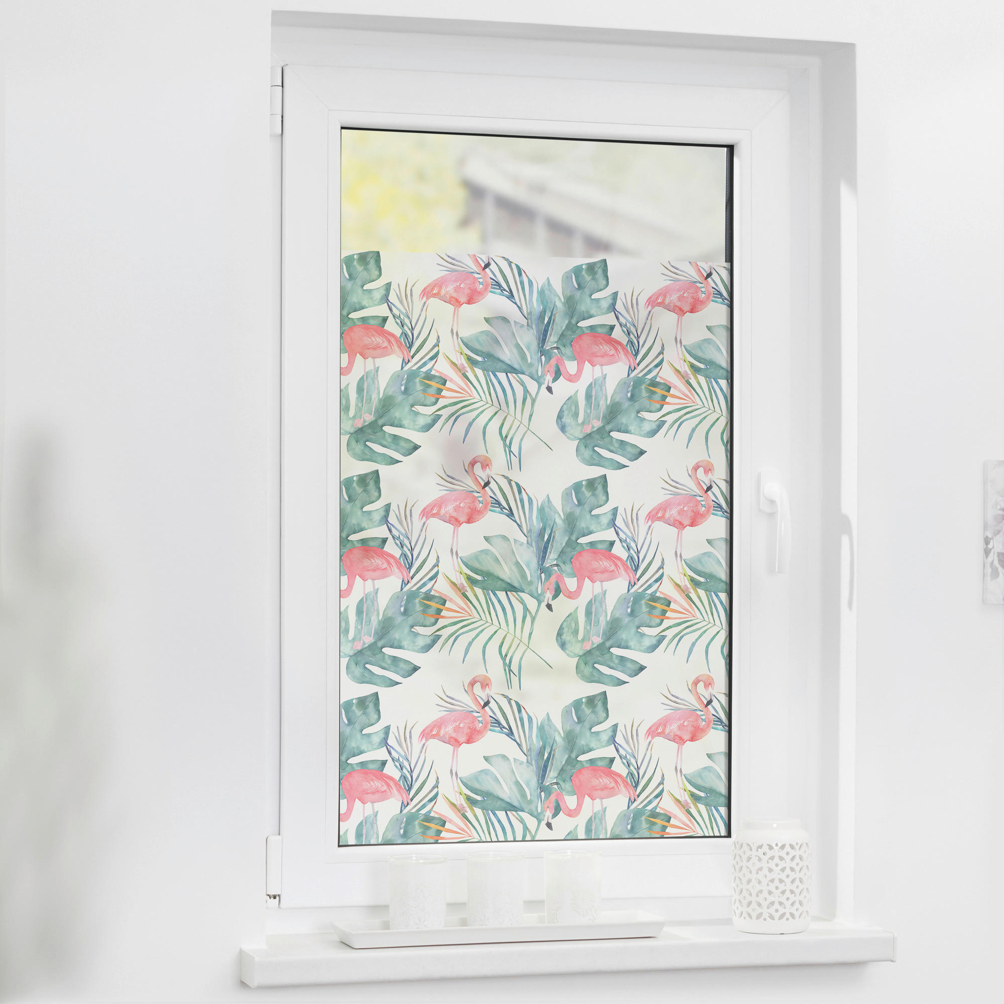 LICHTBLICK Fensterfolie Flamingo Flamingo Flamingo rosa grün B/L: ca. 100x100 cm