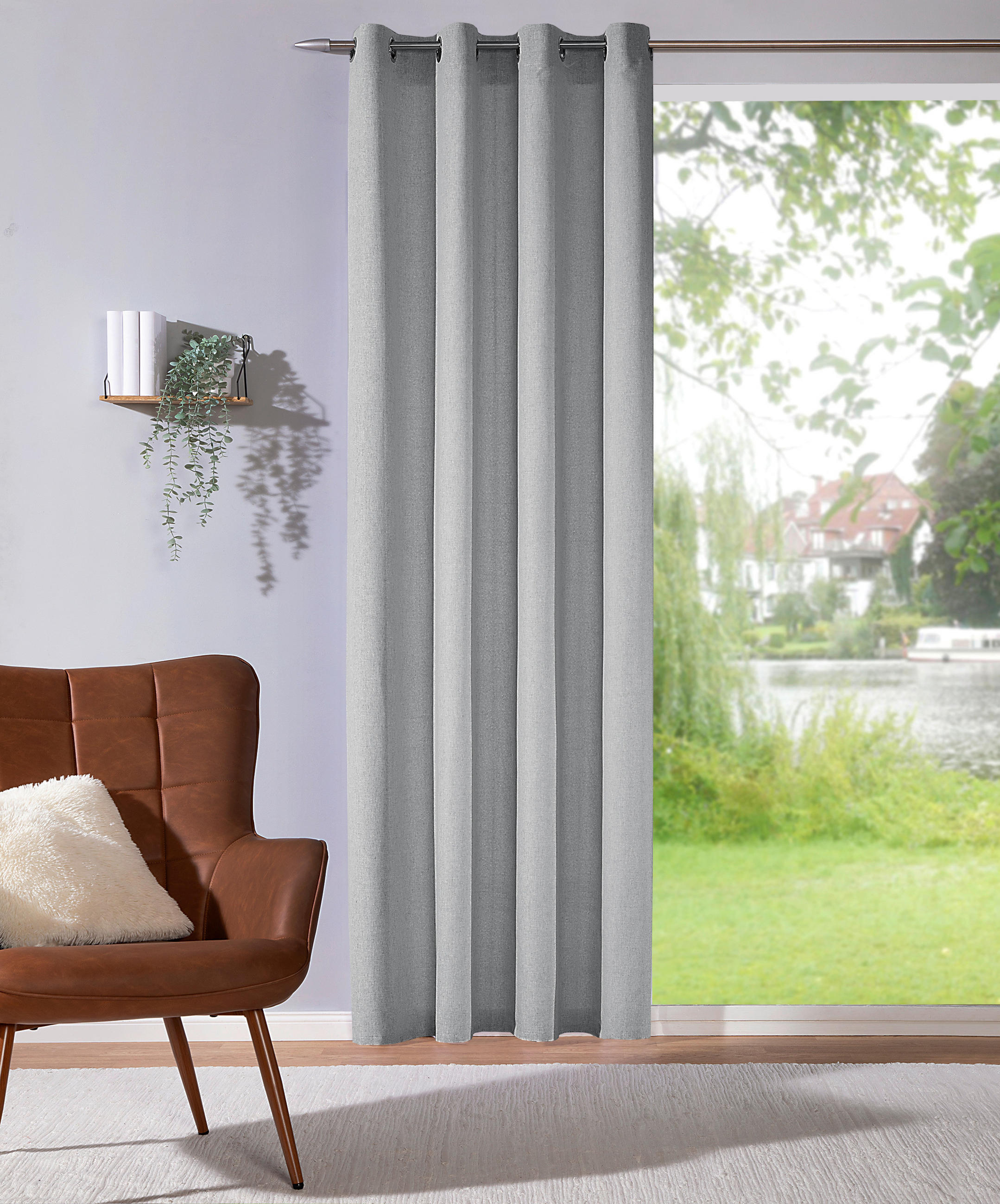 Thumbnail - Ösenvorhang Sevilla dunkelgrau B/L: ca. 135x245 cm