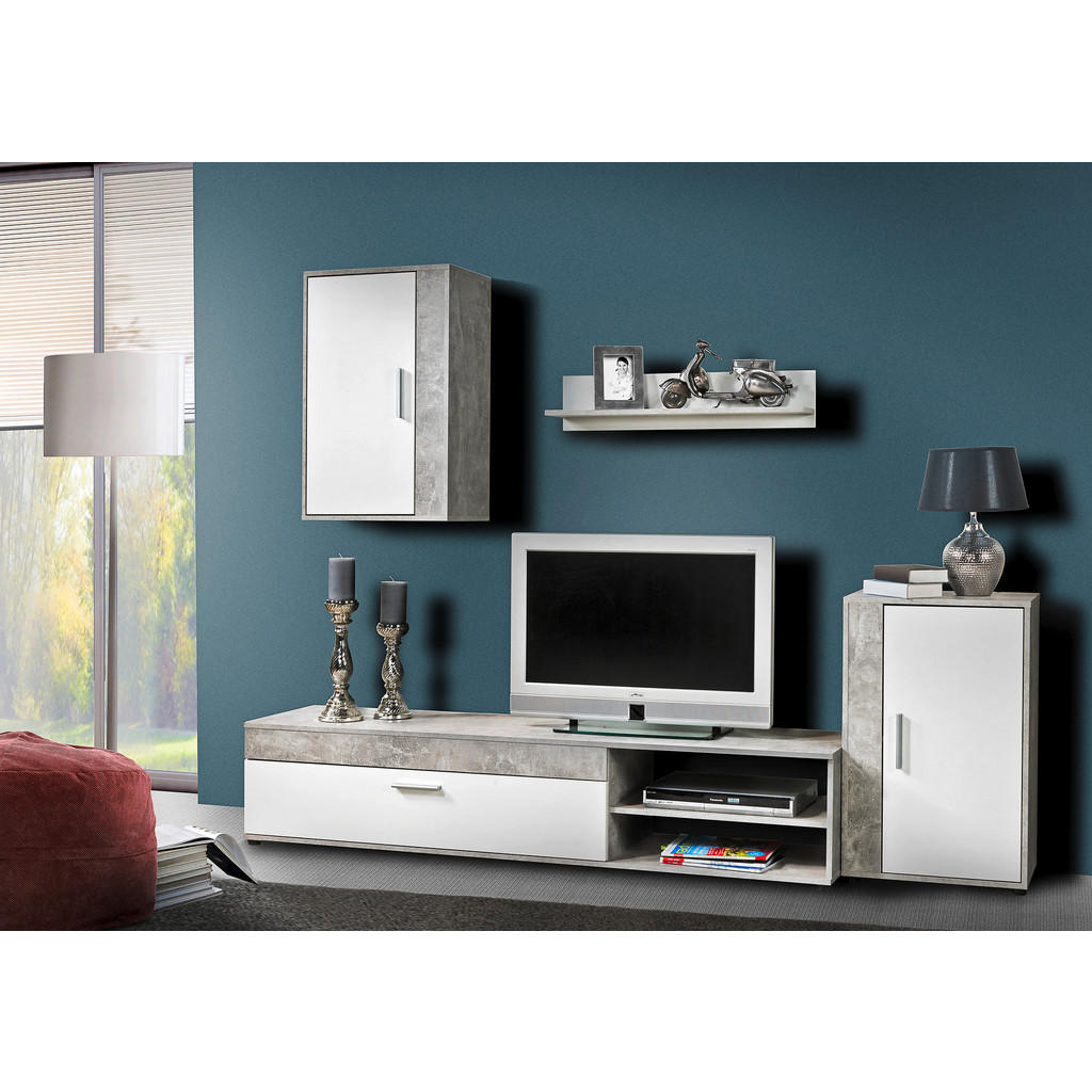 Thumbnail - Wohnwand Lima Beton Optik weiß B/H/T: ca. 230x170x42 cm