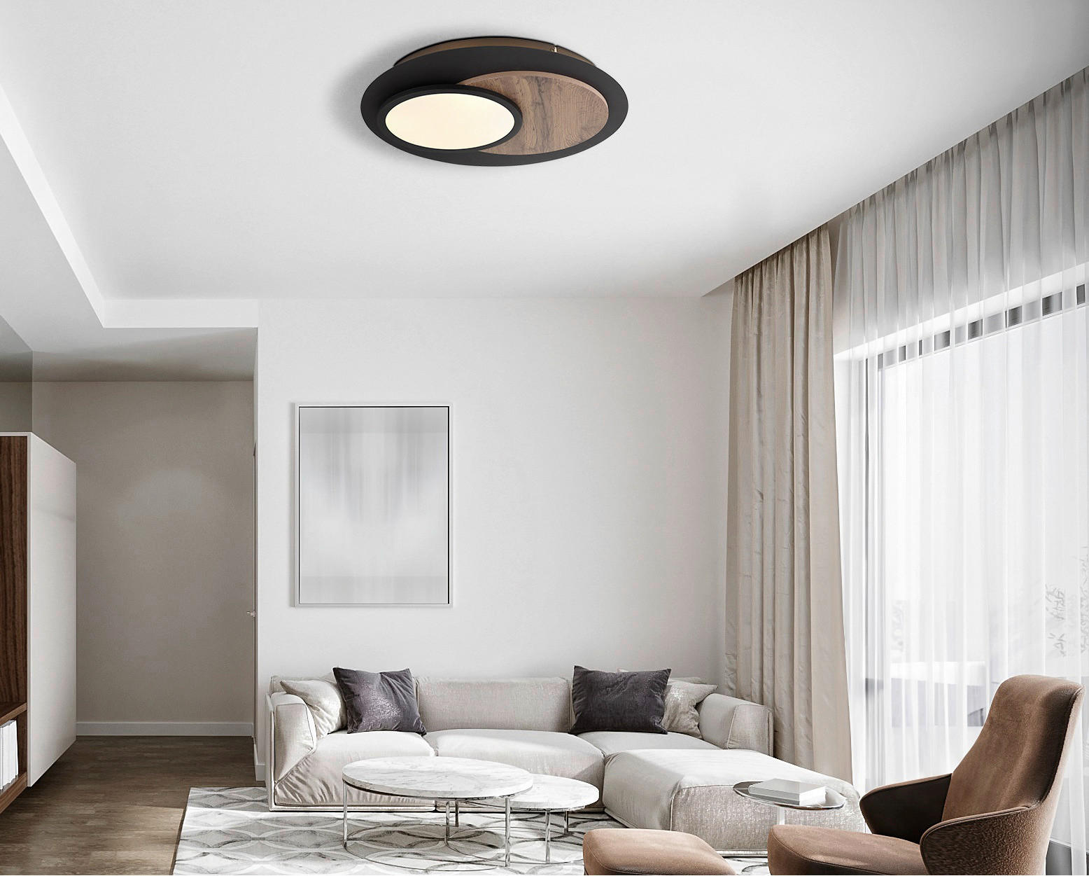 Thumbnail - GLOBO Deckenleuchte mattschwarz Opal MDF Metall H/D: ca. 5,6x48 cm 1 Brennstellen