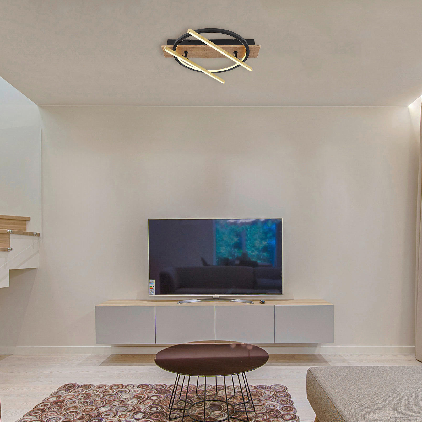 Thumbnail - GLOBO LED-Deckenleuchte messing schwarz dunkelbraun Aluminium Metall MDF B/H/T: ca. 40x9x44 cm