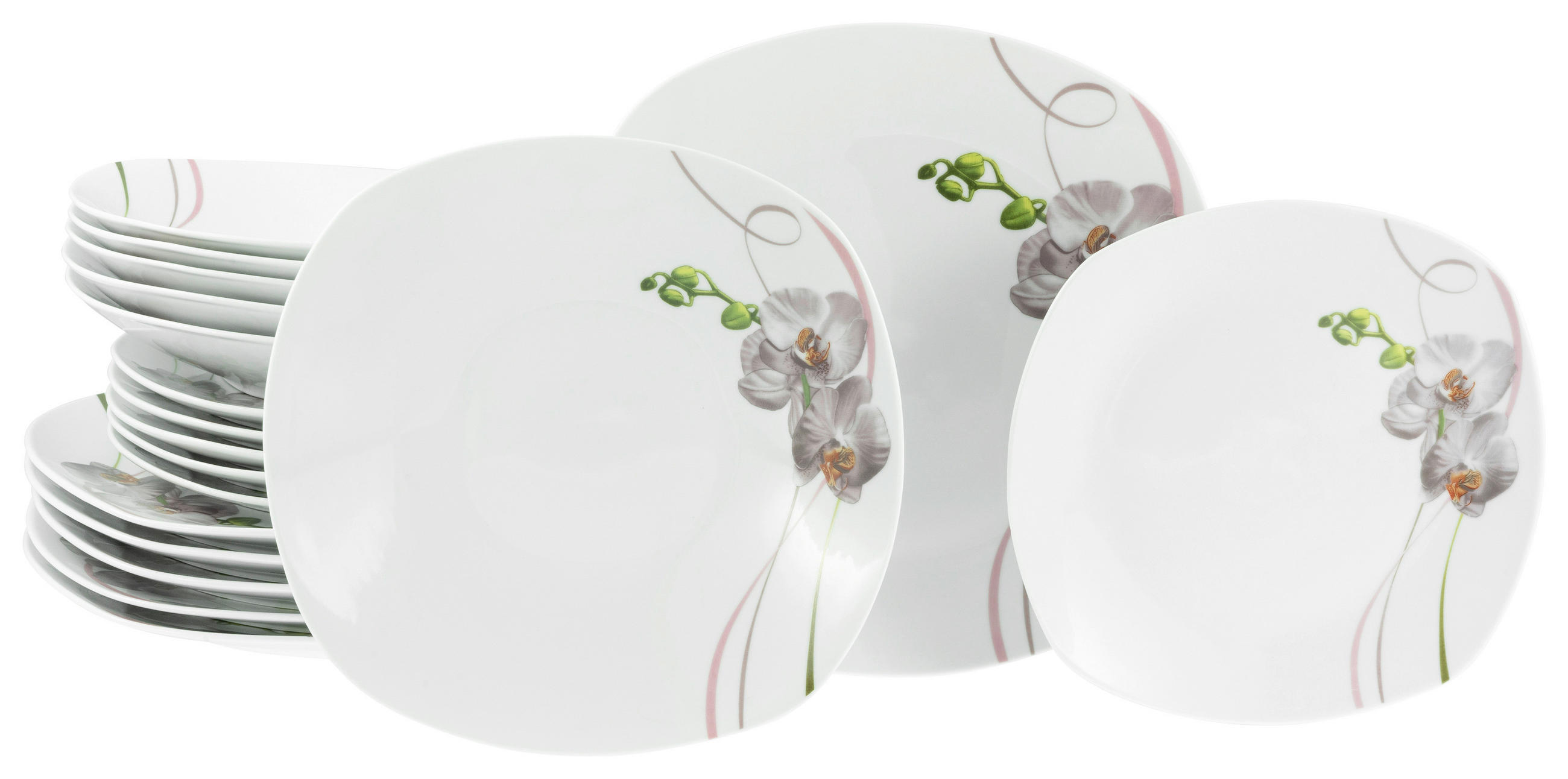 CreaTable Tellerset Square Orchidee weiß Porzellan