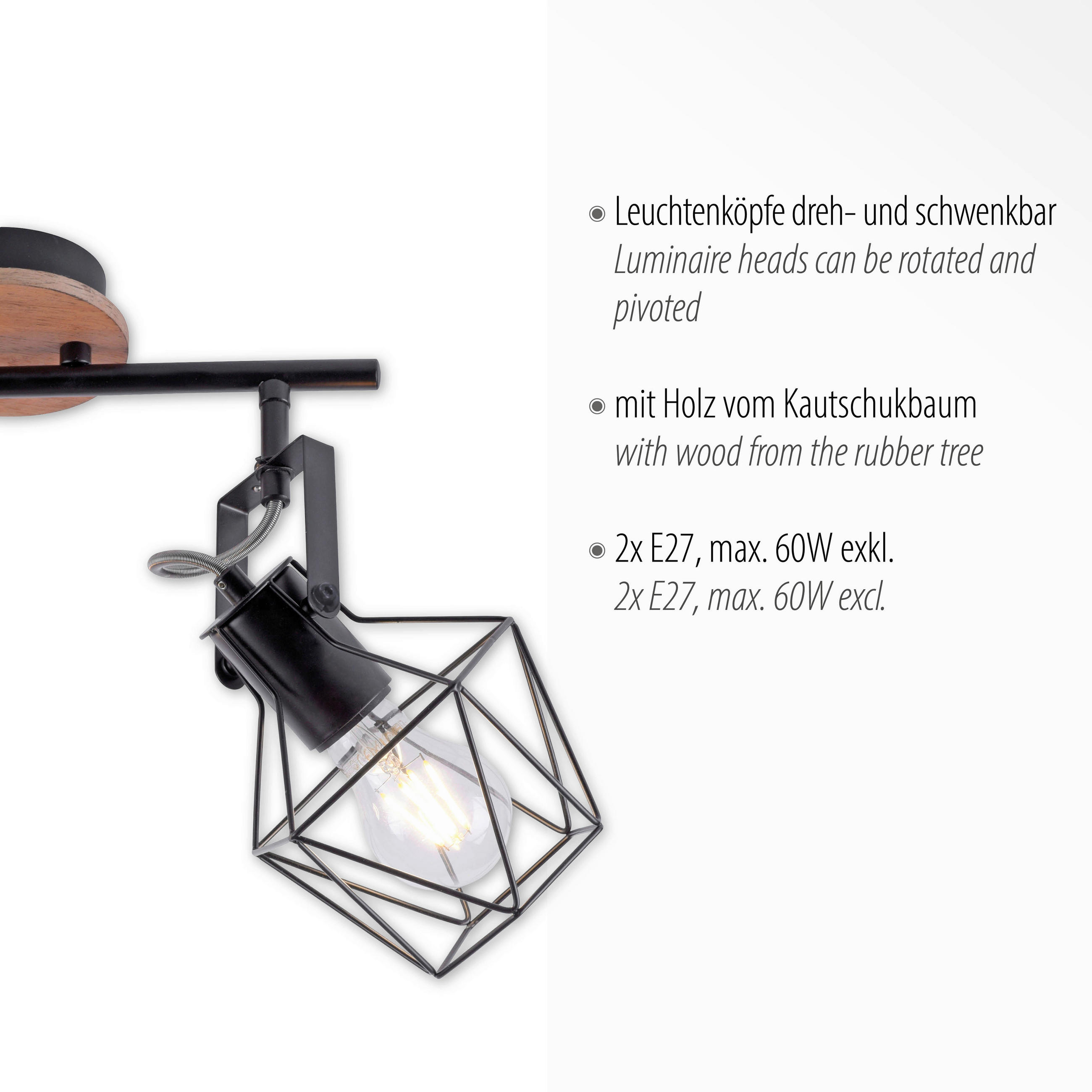 Thumbnail - Just Light Spotbalken Jaro Eisen B/H/L: ca. 28x31x61 cm E27 2 Brennstellen