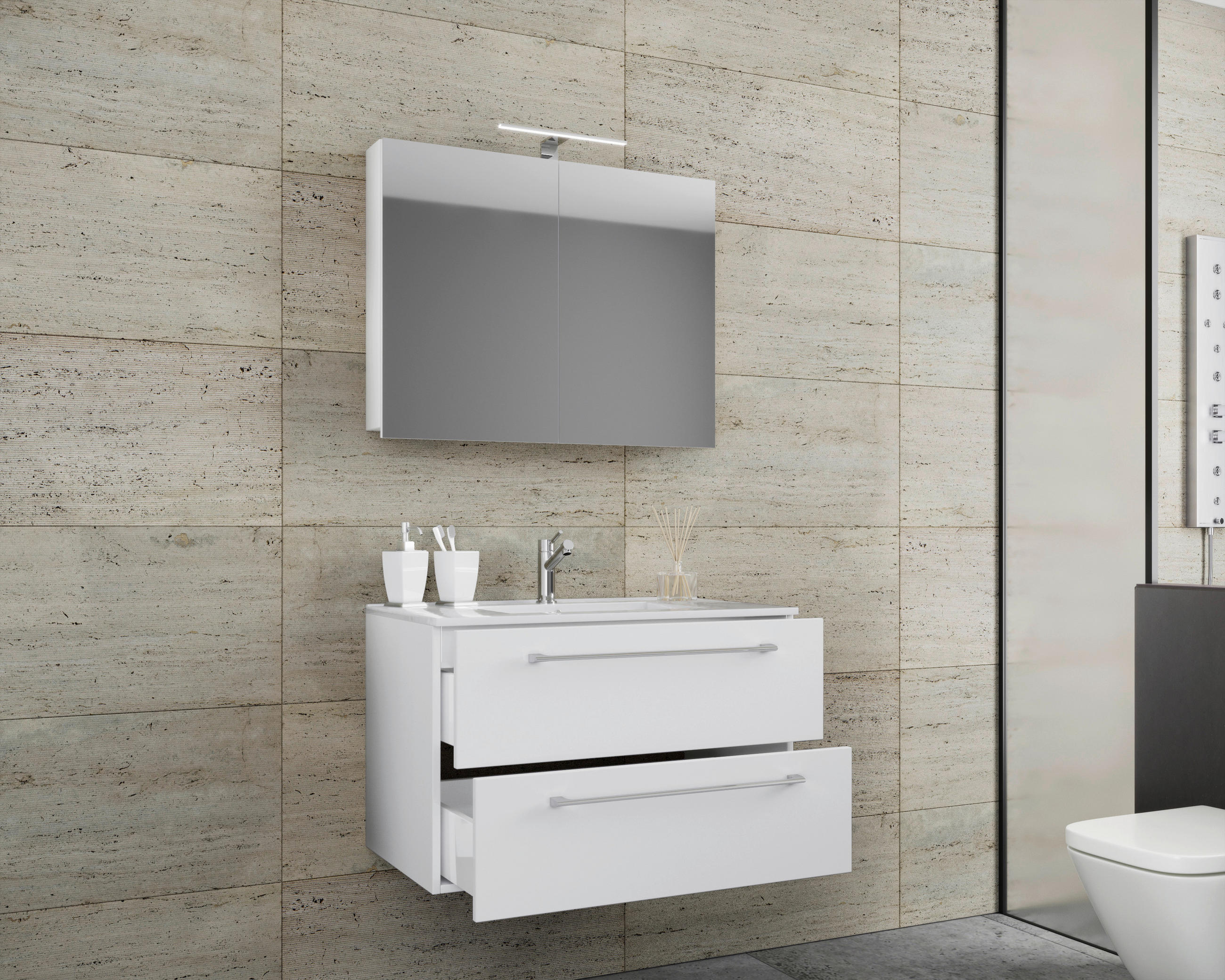 Thumbnail - Waschplatz 3tlg-Badinos weiß B/H/T: ca. 80x50x46 cm