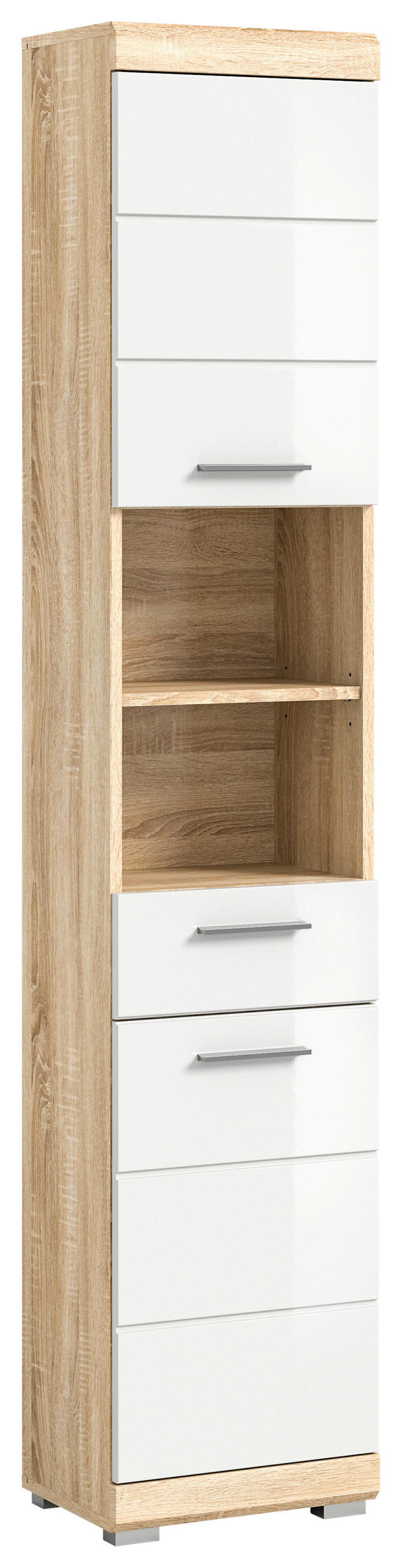 Badhochschrank LAMBADA Eiche Sonoma hell Nachbildung weiß Hochglanz B/H/T: ca. 37x191x31 cm