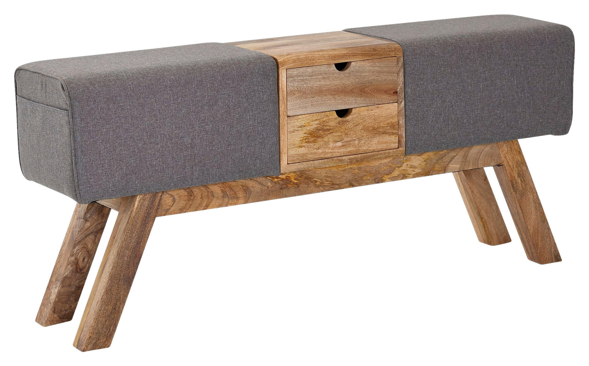 Wohnling Sitzbank grau natur Stoff Echtholz B/H/T: ca. 120x56x30 cm