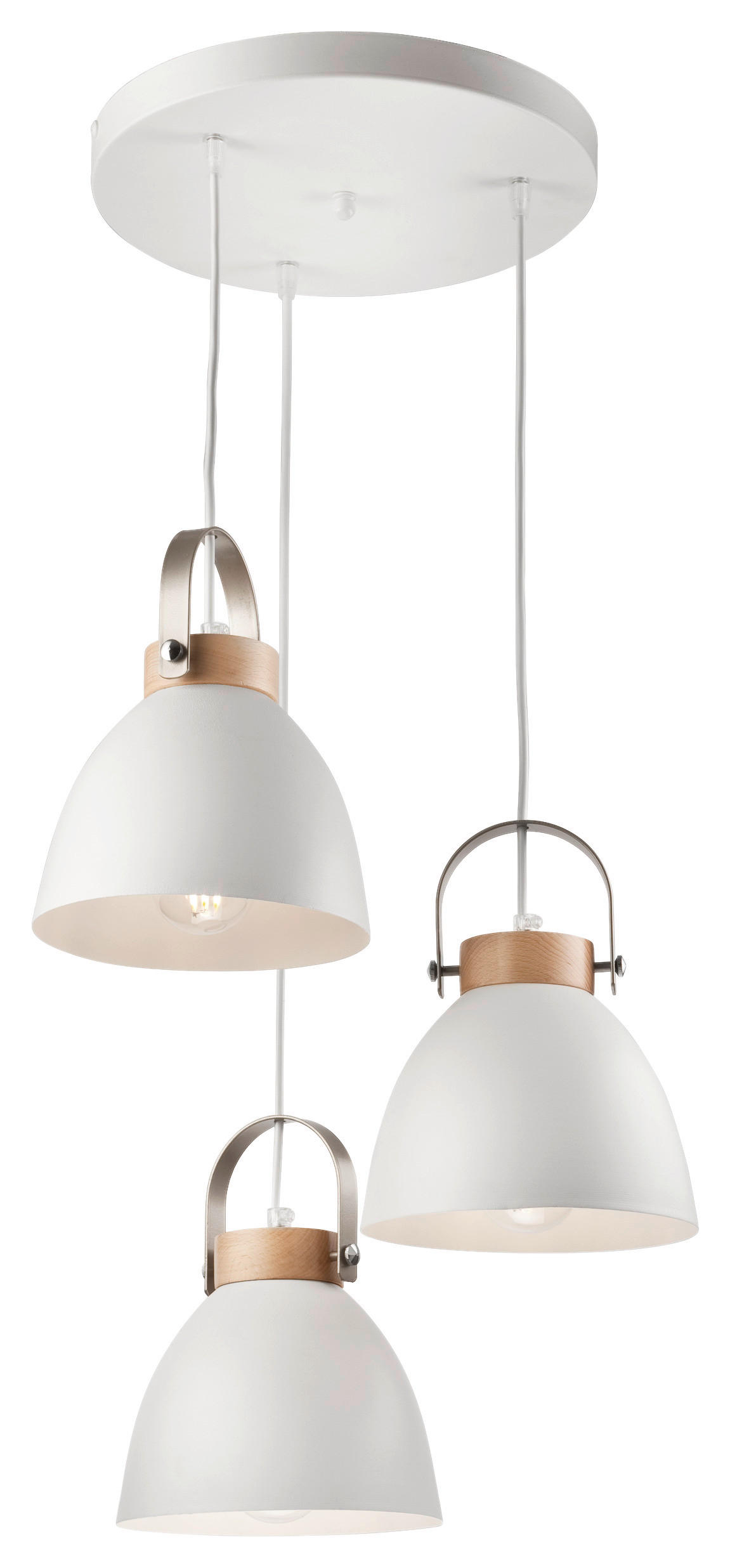 Lamkur Pendelleuchte DANIELLE 31811 weiß Holz Stahl H/L: ca. 79x37 cm E27 3 Brennstellen