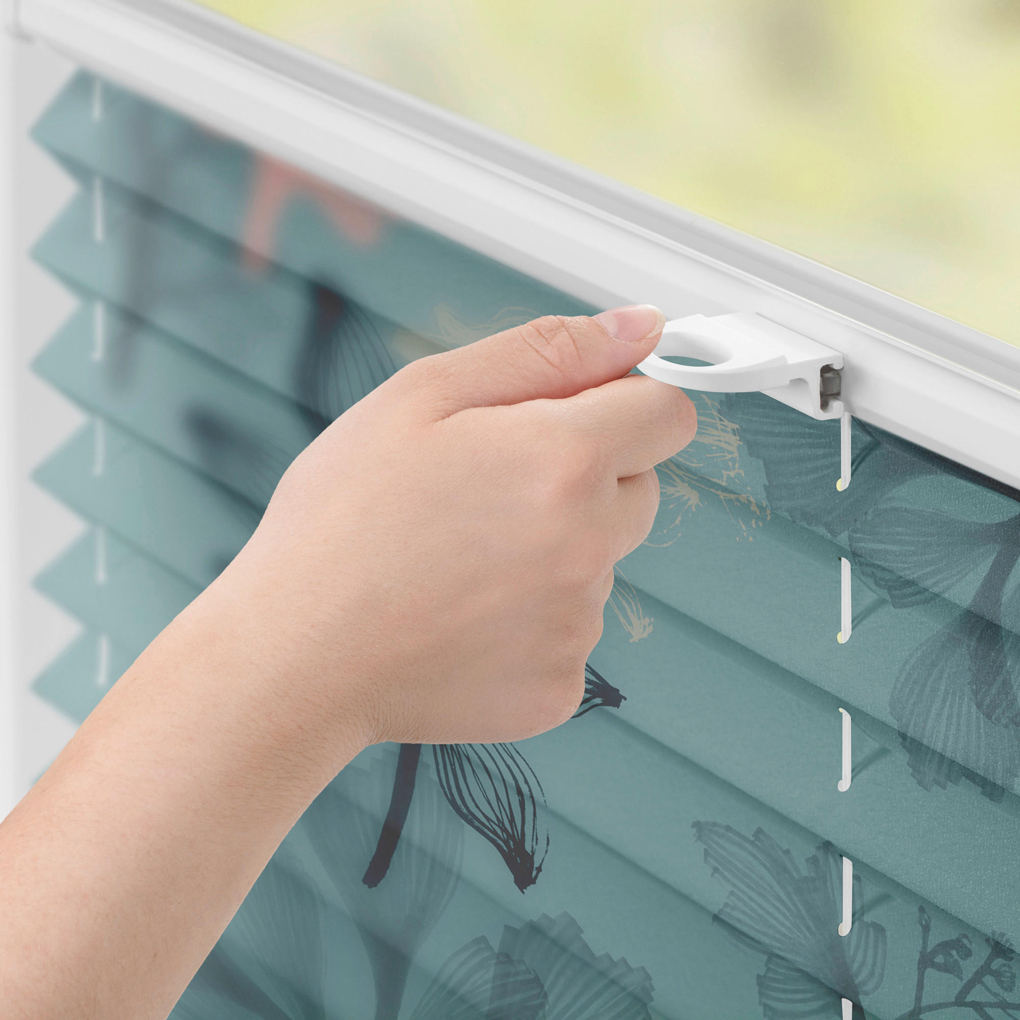 Thumbnail - LICHTBLICK Spannplissee Aqua Floral blau B/L: ca. 80x130 cm