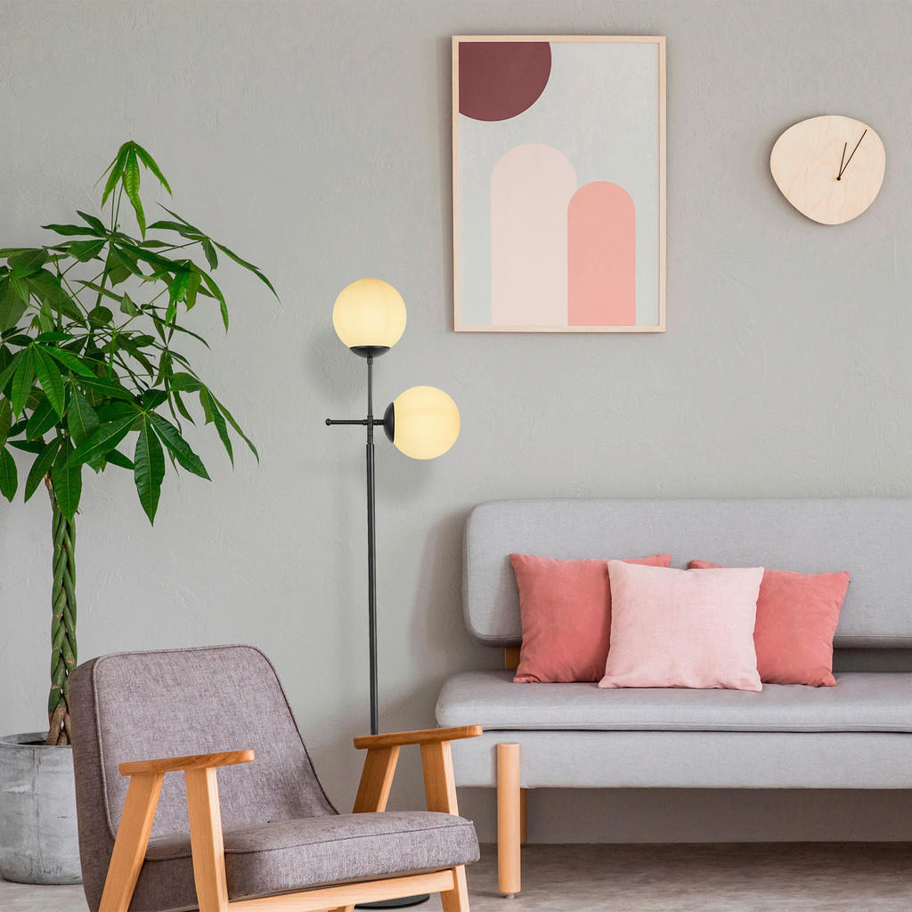 Thumbnail - Opviq Stehleuchte schwarz Metall Glas B/H/T/L: ca. 15x174x15x34 cm E27 2 Brennstellen