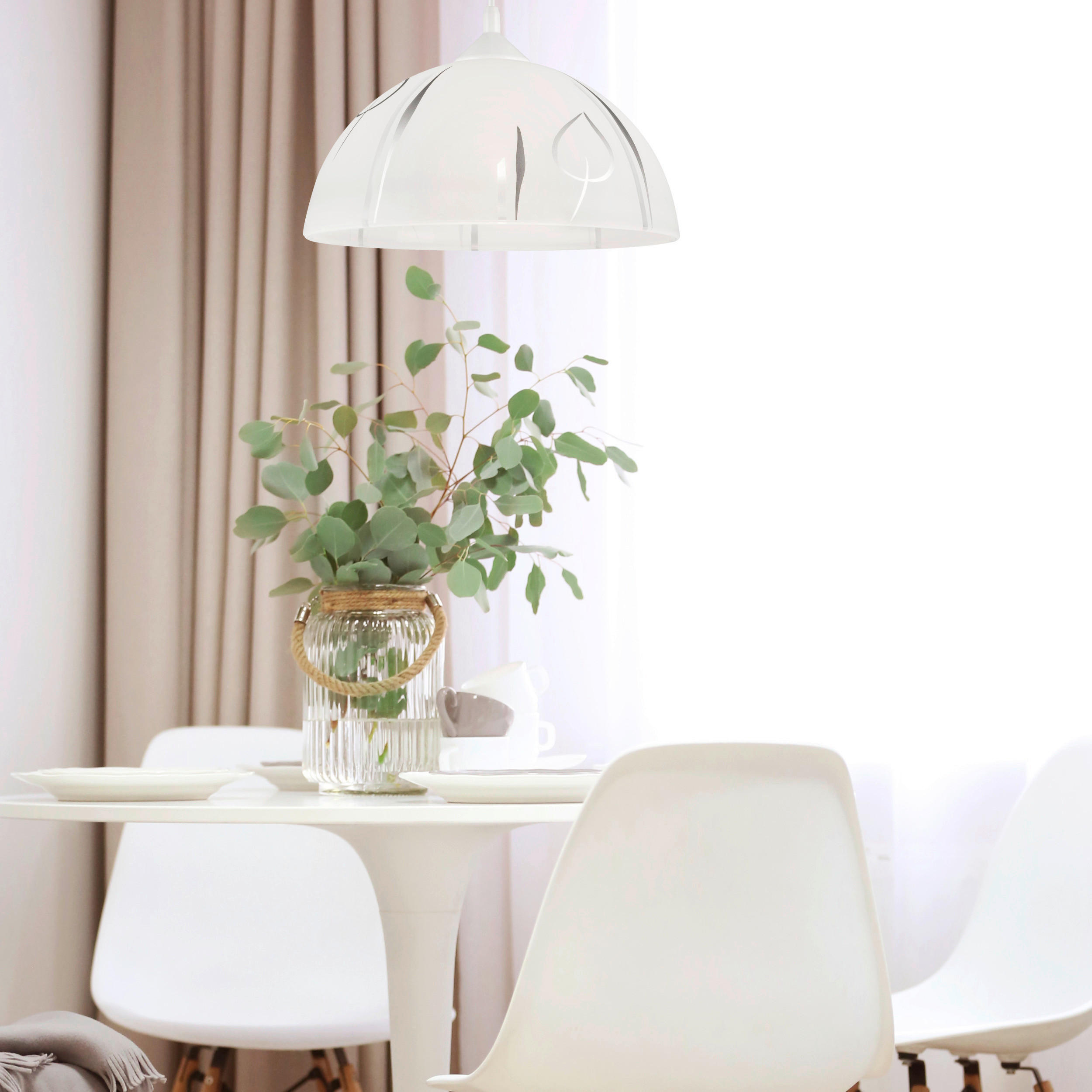 Thumbnail - Lamkur Pendelleuchte MARCY 28057 silber Glas H/L: ca. 70x30 cm E27 1 Brennstellen