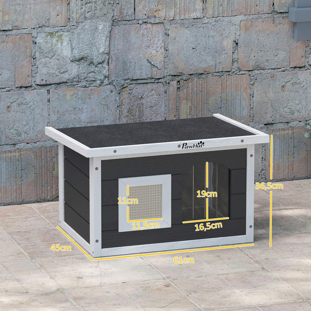 Thumbnail - PawHut Katzenhaus grau Holz B/H/L: ca. 45x36,5x61 cm