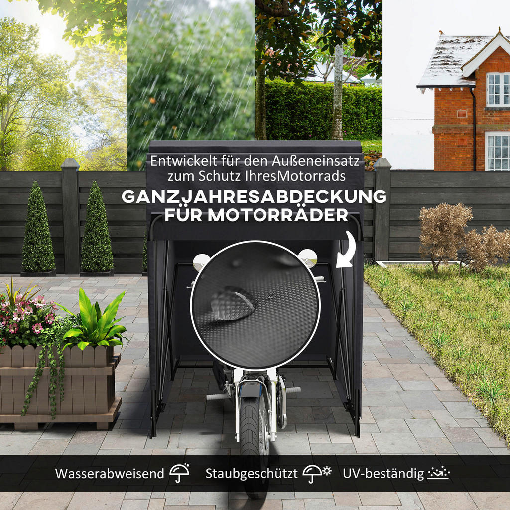 Thumbnail - Outsunny Motorradgarage schwarz B/H/L: ca. 135x191x345 cm