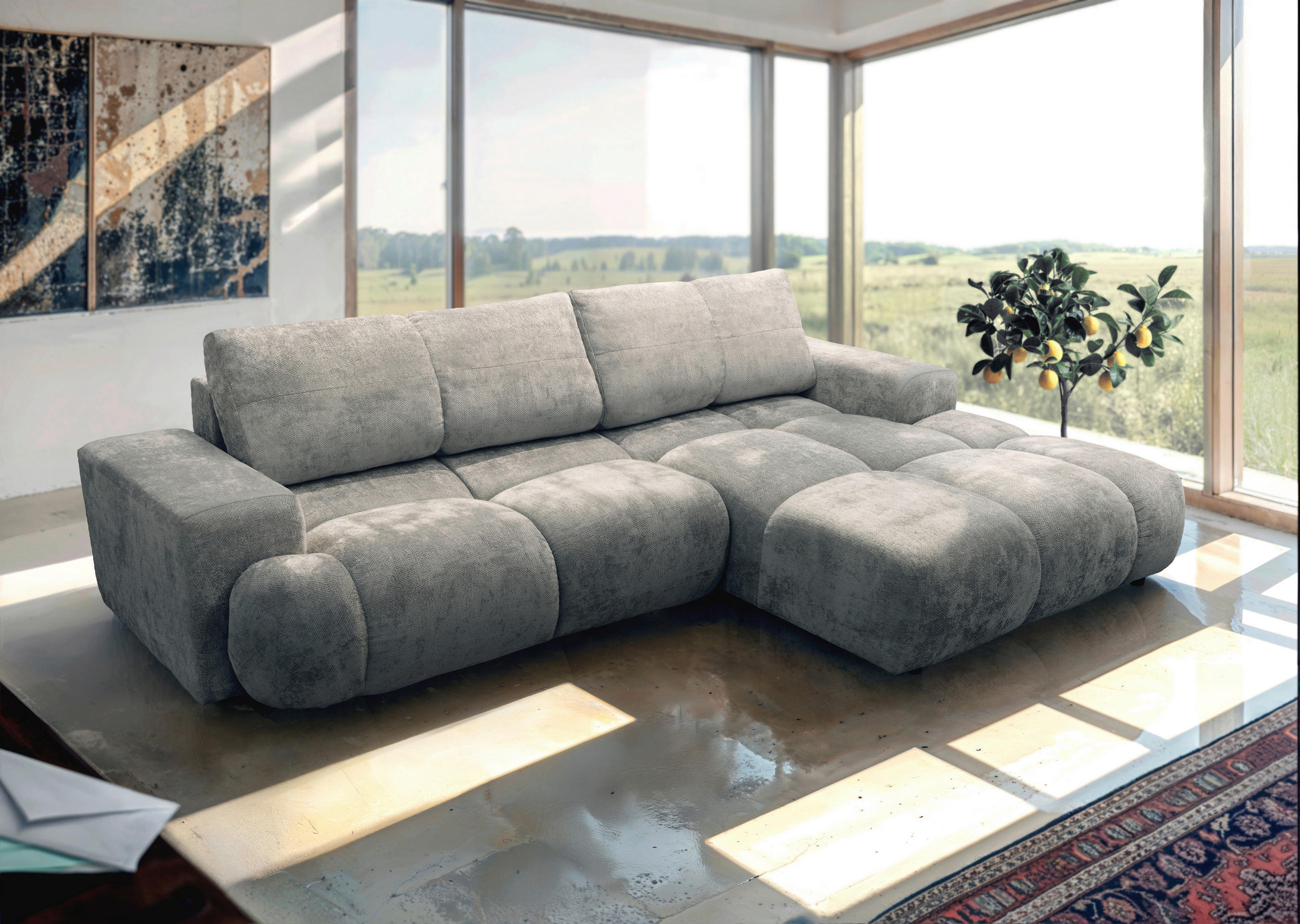 Thumbnail - Ecksofa mit Bettfunktion grau Microfaser B/H/T: ca. 288x69x187 cm