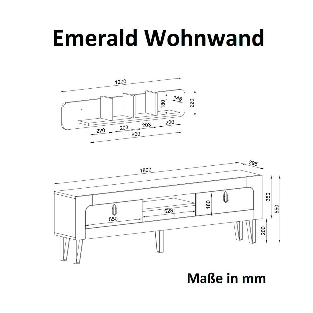 Thumbnail - Wohnwand Emerald Rebab braun dunkelgrau B/H/T: ca. 180x55x30 cm