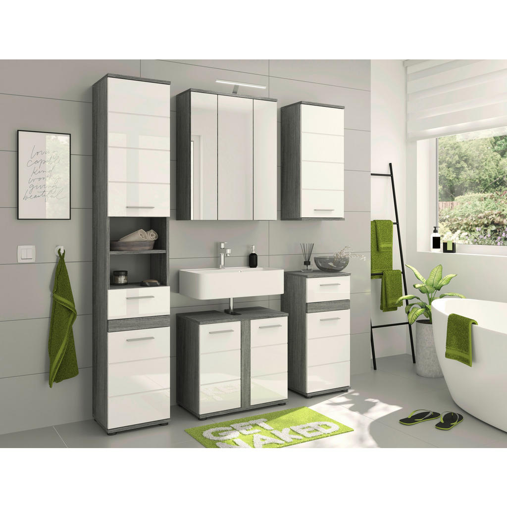 Thumbnail - Hängeschrank BLAKE Rauchsilber Nachbildung weiß Hochglanz B/H/T: ca. 35x77x25 cm