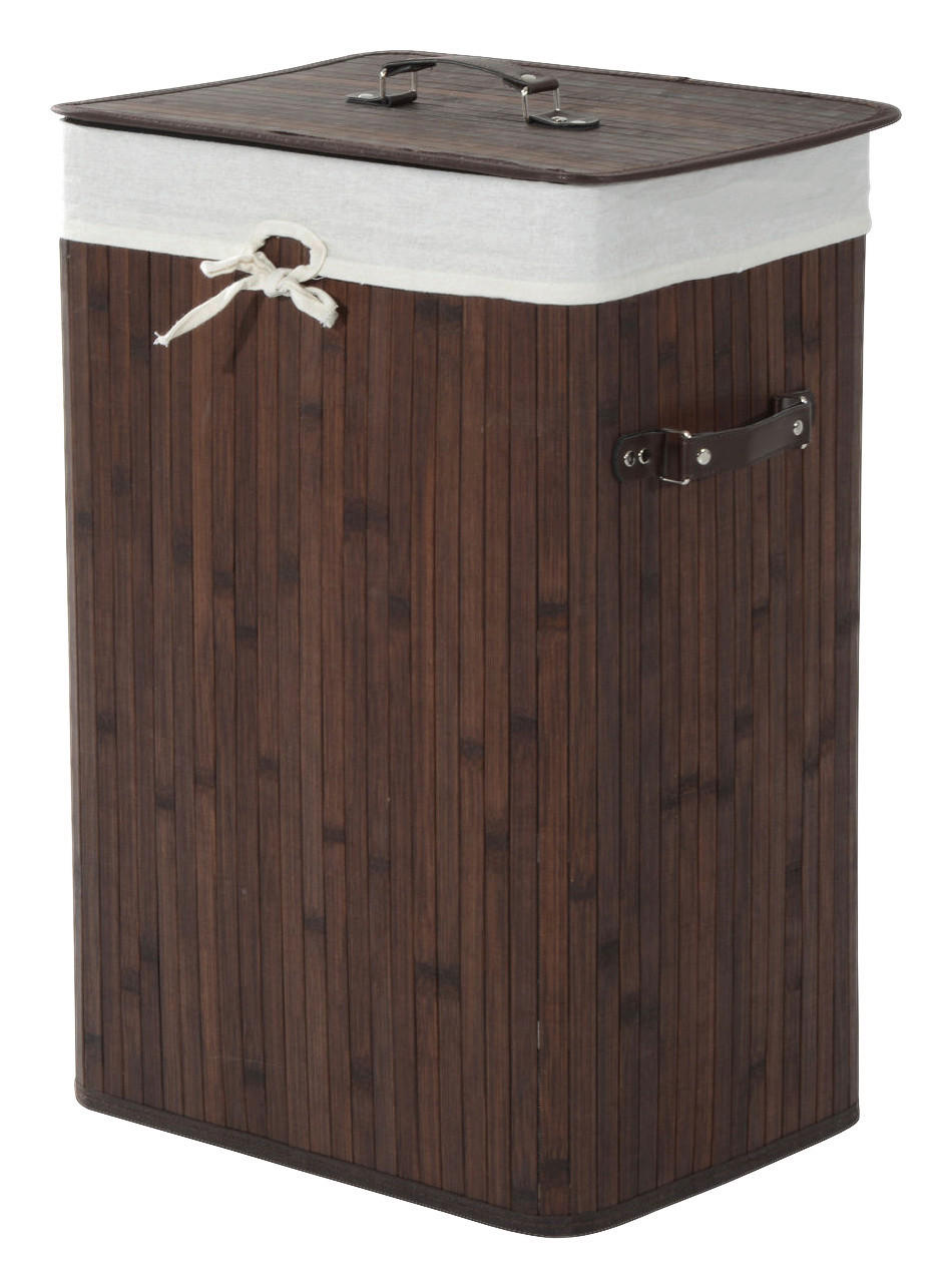 HOMCOM Wäschekorb mit 2 Tragegriffen dunkelbraun Bambus Stoff Kunststoff B/H/L: ca. 30x60x40 cm