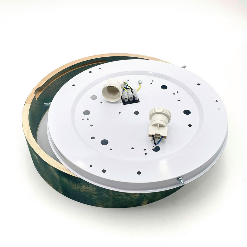 Thumbnail - Lamkur Deckenleuchte grün hellbraun Holz Glas B/H/L: ca. 38x38x10 cm 2 Brennstellen