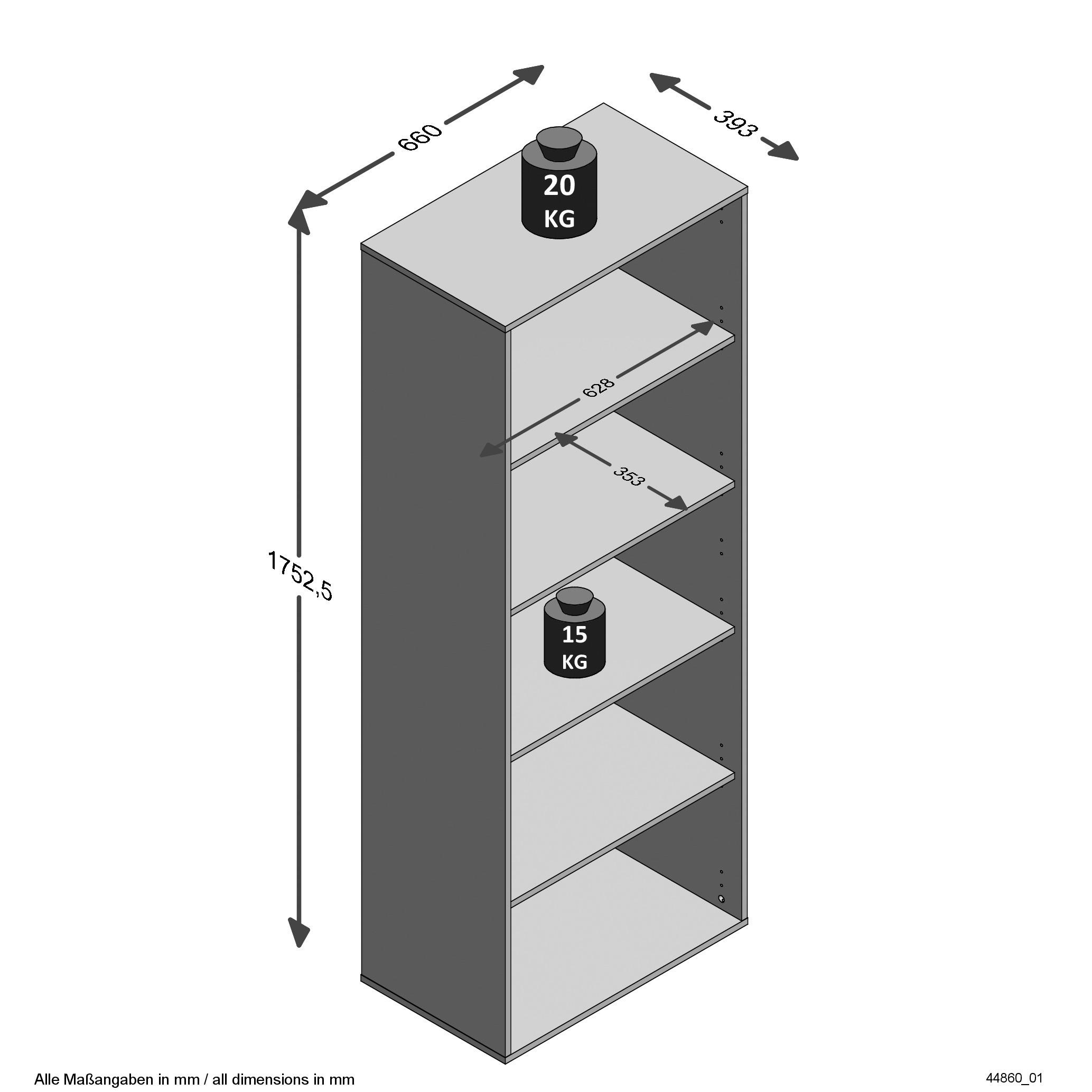 Thumbnail - Regal  Eiche Artisan Nachbildung B/H/T: ca. 66x175x39 cm