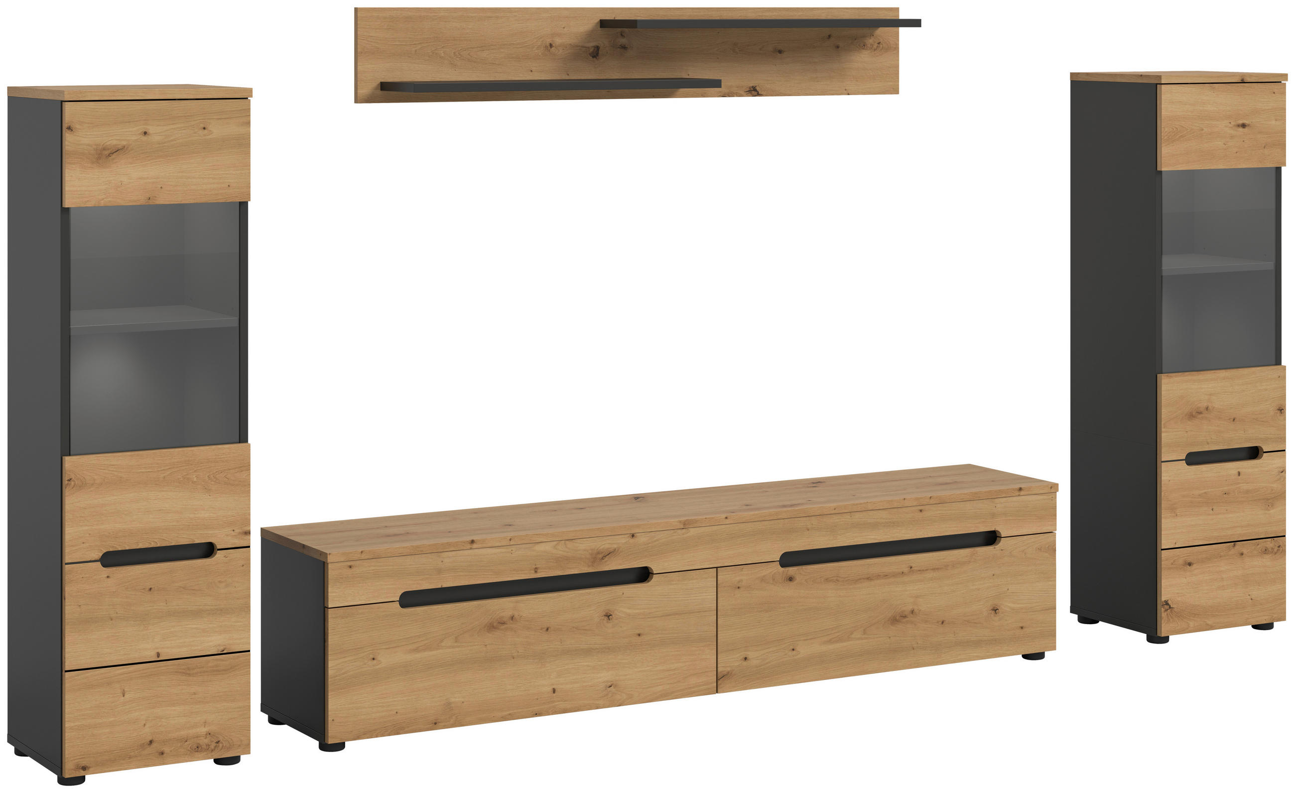 Wohnwand Canu basaltgrau Nachbildung Artisan Oak Nachbildung B/H/T: ca. 272x141x33 cm