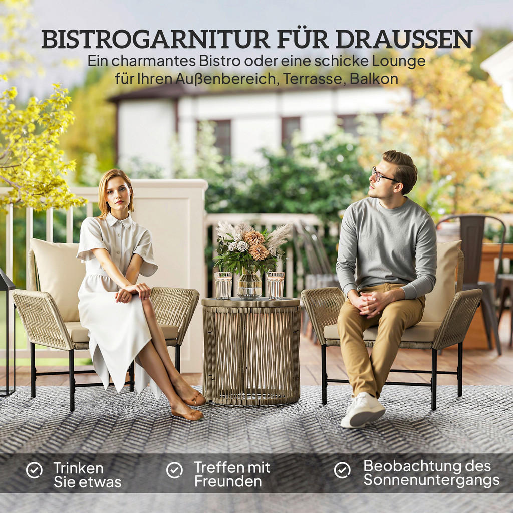 Thumbnail - Outsunny Rattan Gartenmöbel-Set khaki Polyethylen B/H/L: ca. 74x79x80 cm