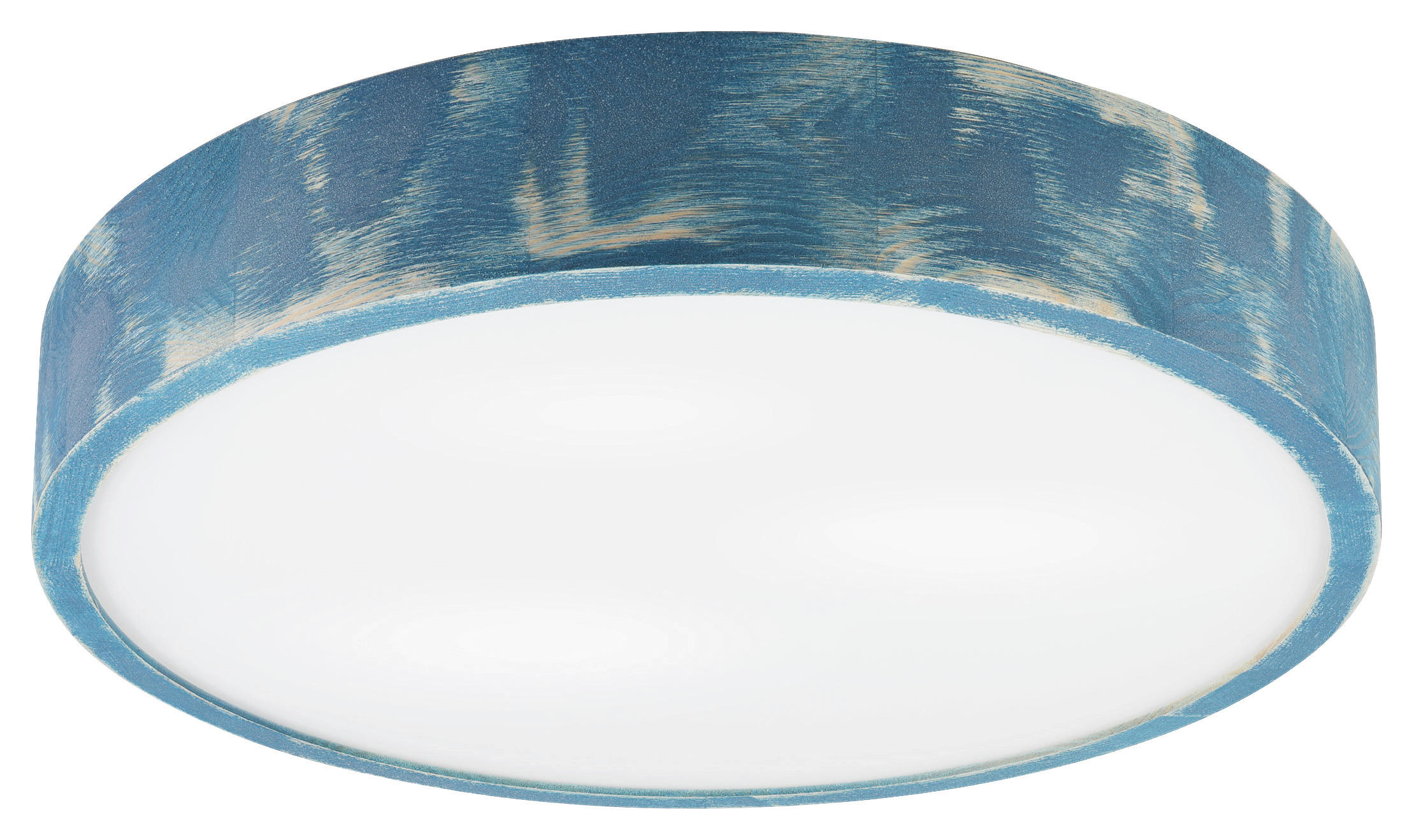 Lamkur Deckenleuchte hellbraun blau Holz Glas B/H/L: ca. 48x48x10 cm 3 Brennstellen