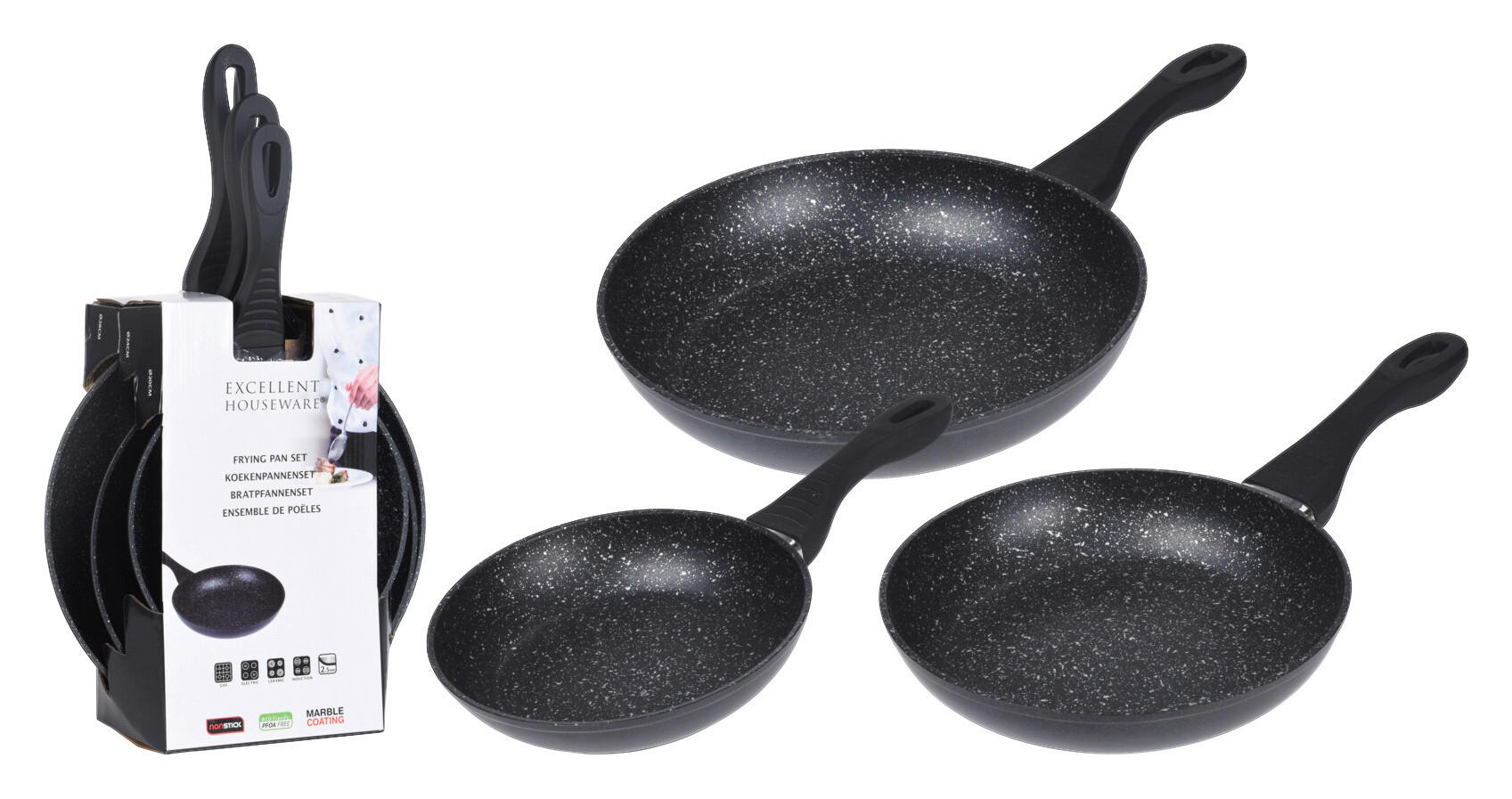 Pfannenset schwarz Aluminium 3 tlg.
