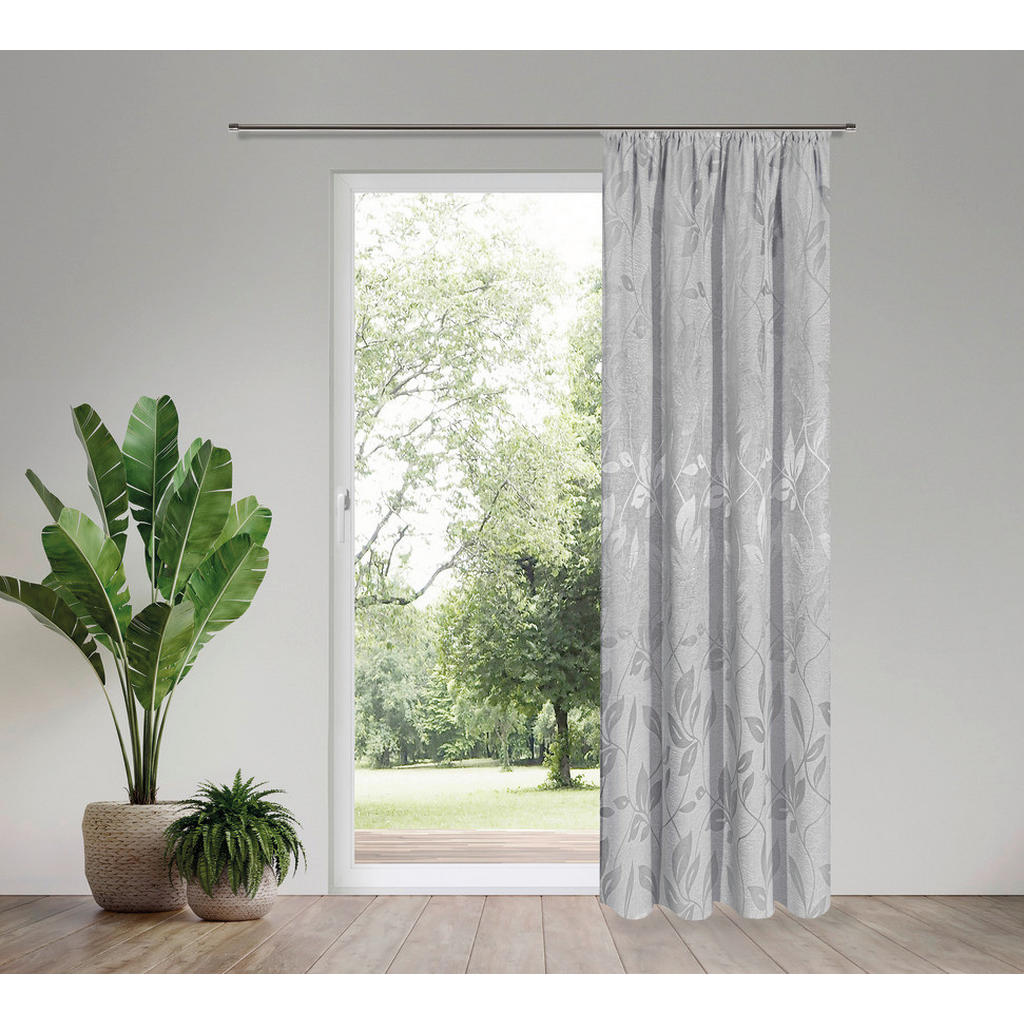 Thumbnail - Happy Home Dekovorhang Blätter silber B/L: ca. 140x245 cm
