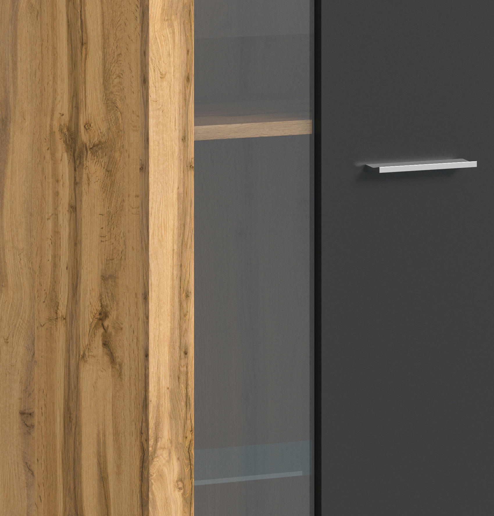 Thumbnail - Vitrine Jam Eiche Wotan Nachbildung grau B/H/T: ca. 60x159x35 cm