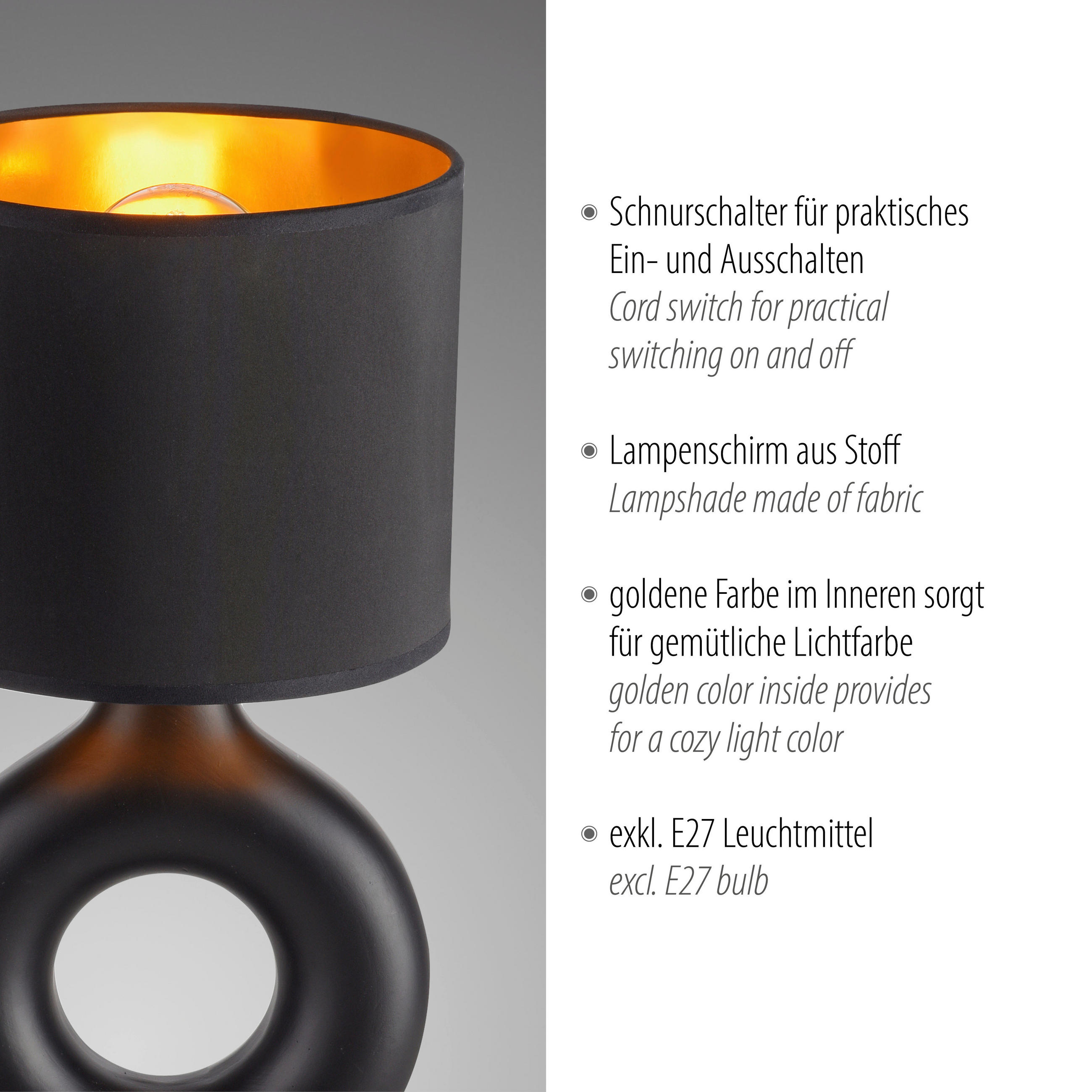 Thumbnail - Just Light Tischleuchte schwarz Kunststoff Stoff Keramik H/L/D: ca. 30x16x16 cm null 1 Brennstellen