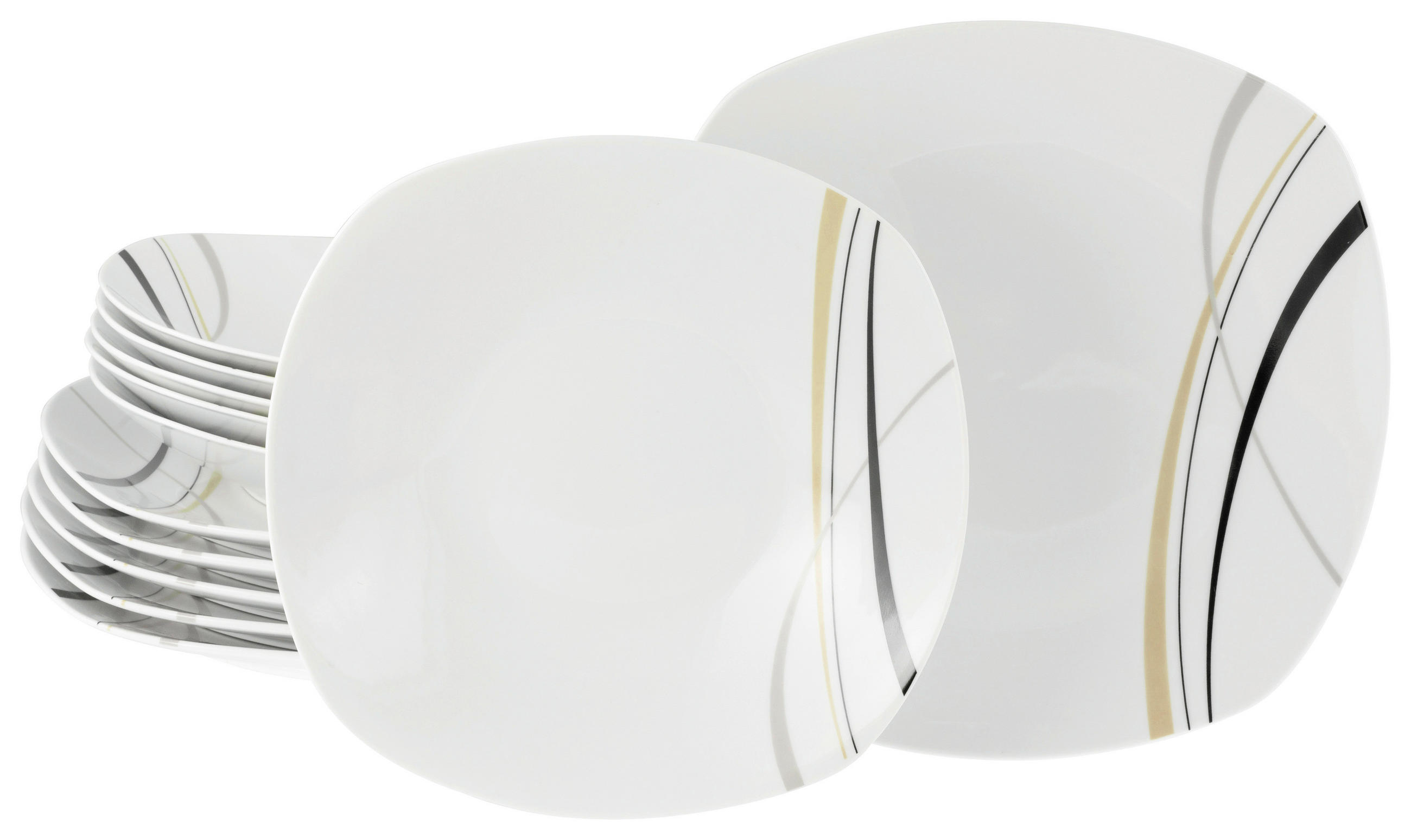 CreaTable Tafelservice Square City Line weiß Porzellan 12 tlg.