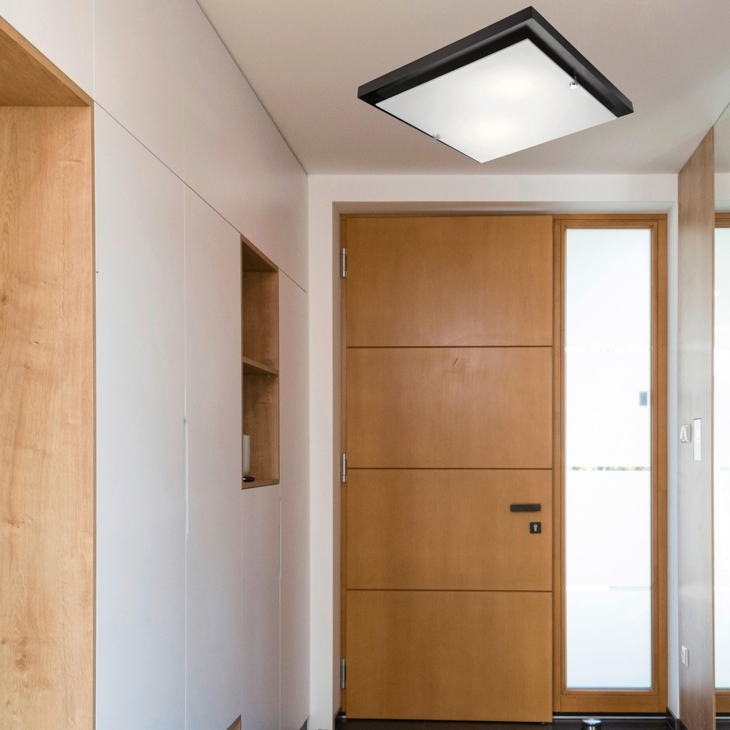 Thumbnail - Lamkur Deckenleuchte PEDRO 27043 natur Glas Holz H/L: ca. 6,5x35 cm E27 2 Brennstellen