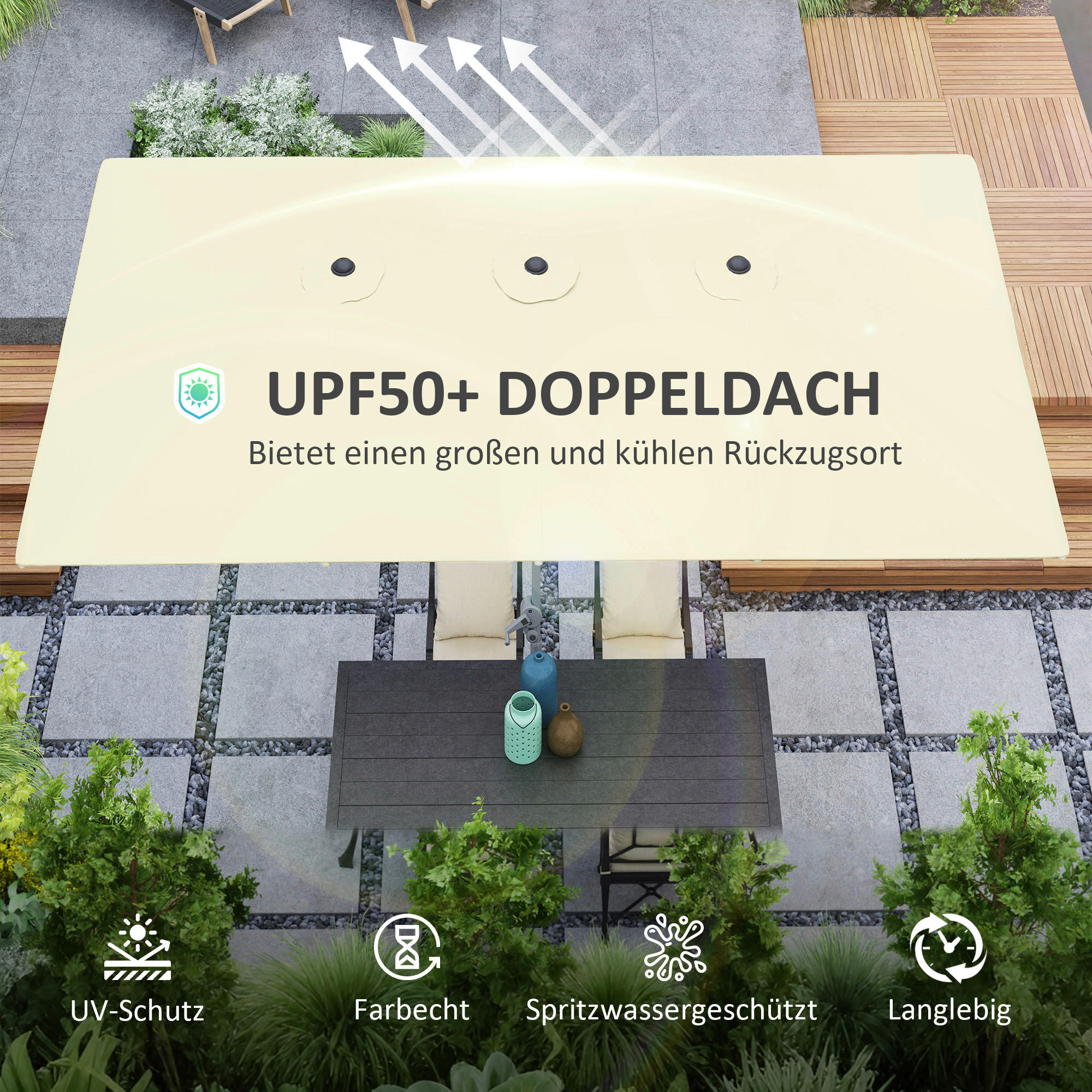 Thumbnail - Outsunny Doppelsonnenschirm cremeweiß Aluminium B/H/L: ca. 264x264x451 cm