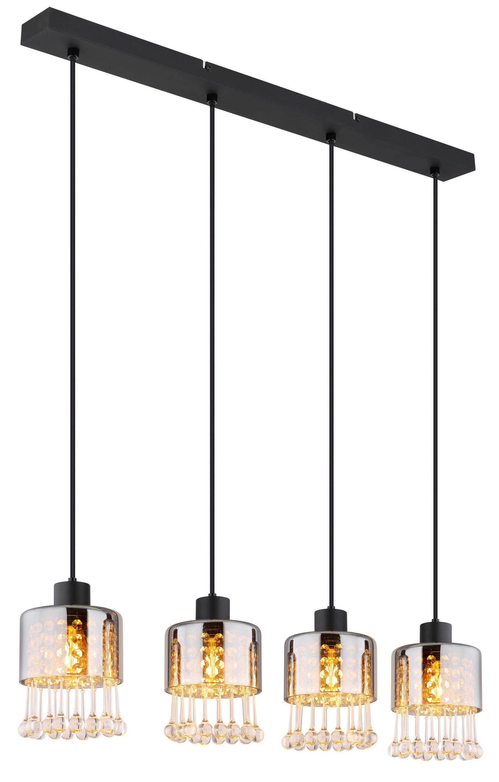GLOBO Pendelleuchte klar schwarz Acryl Metall B/H/T: ca. 15x120x82,5 cm E27 4 Brennstellen