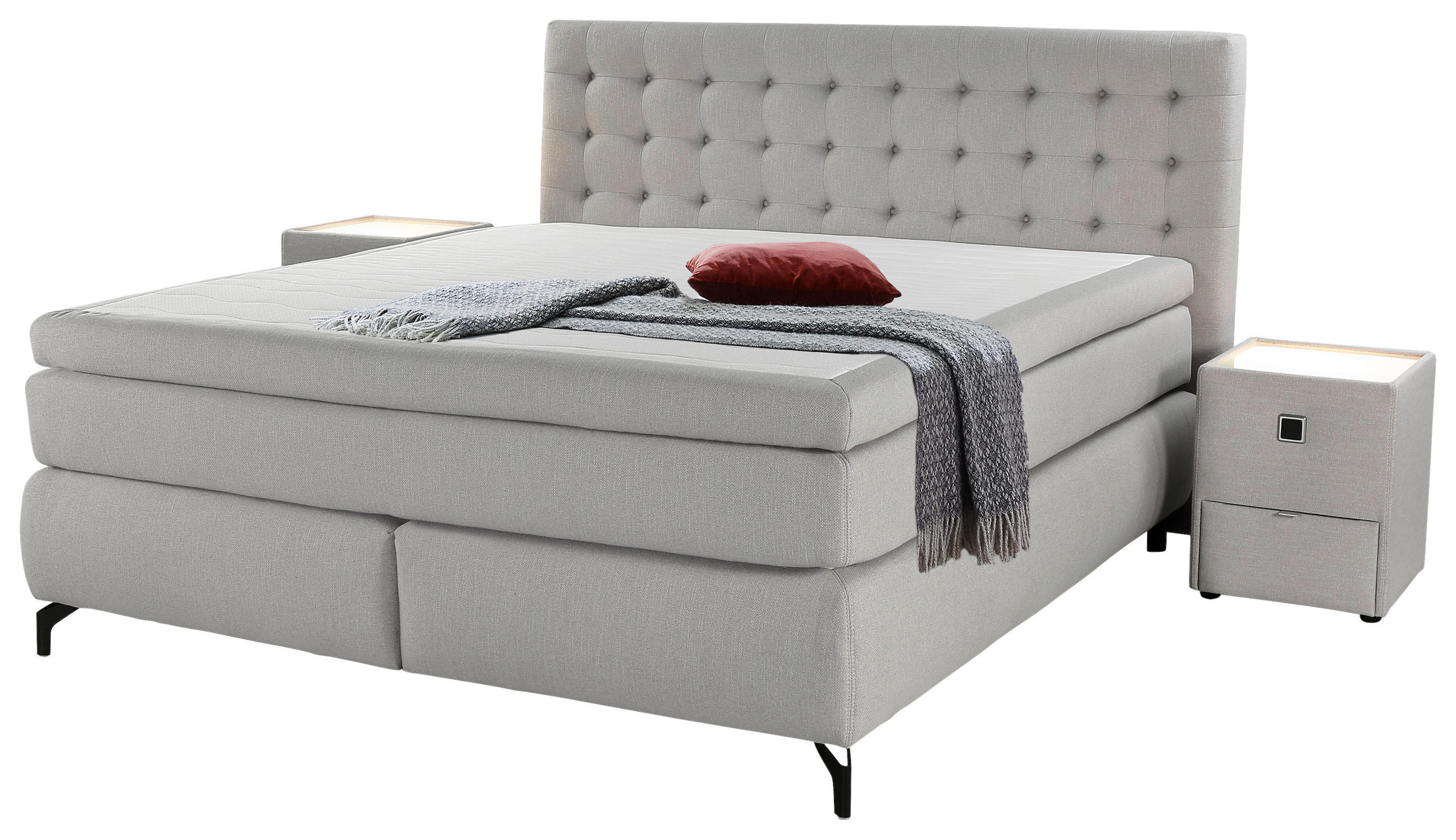 Thumbnail - Boxspringbett  hellgrau Flachgewebe Liegefläche B/L: ca. 180x200 cm