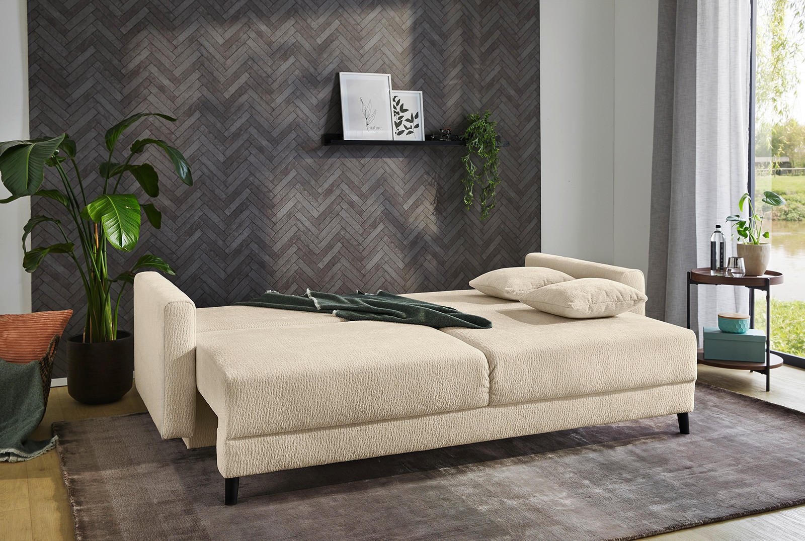 Thumbnail - Schlafsofa beige Polyester B/H/T: ca. 217x86x94 cm